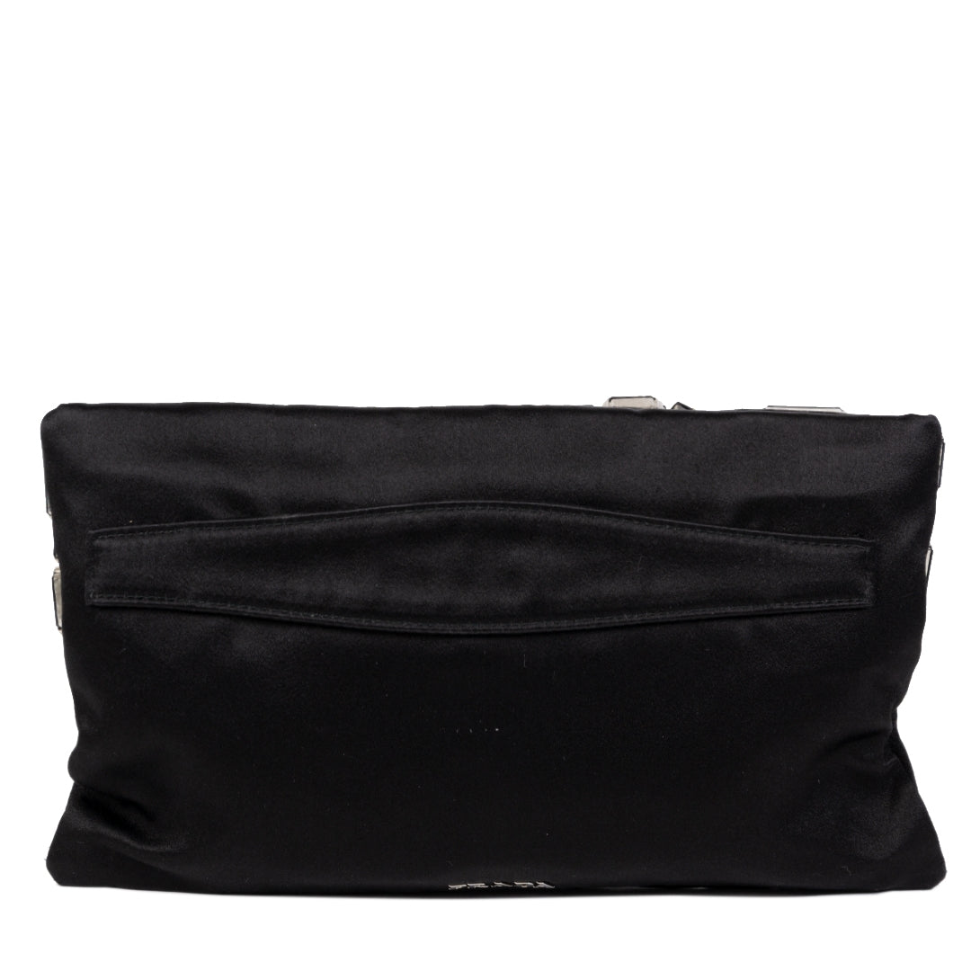 acheter en ligne seocne main Prada Black Raso Jeweled Satin Clutch