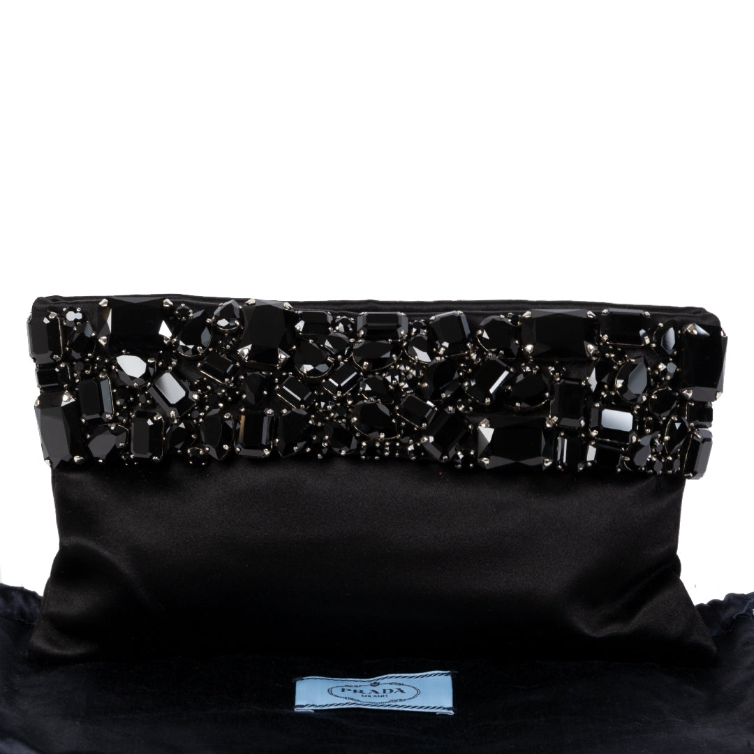 Prada Black Raso Jeweled Satin Clutch
