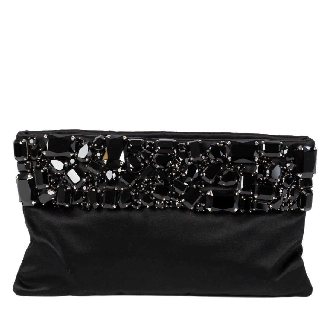 acheter en ligne seocne main Prada Black Raso Jeweled Satin Clutch