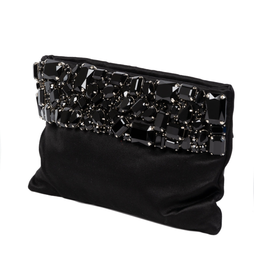 Prada Black Raso Jeweled Satin Clutch