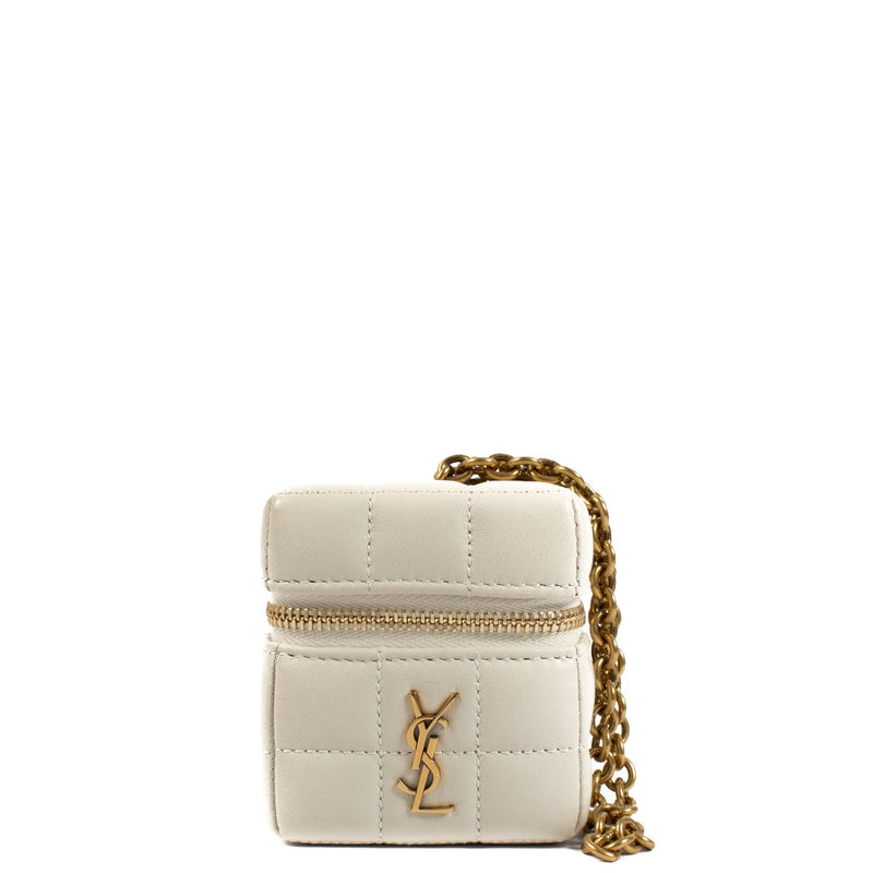 Buy authentic second hand Saint Laurent Beige Lambskin Mini Cube On Chain Cassandre Matelassé Carré at Labellov.com
