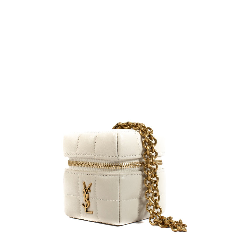 Buy authentic second hand Saint Laurent Beige Lambskin Mini Cube On Chain Cassandre Matelassé Carré at Labellov.com