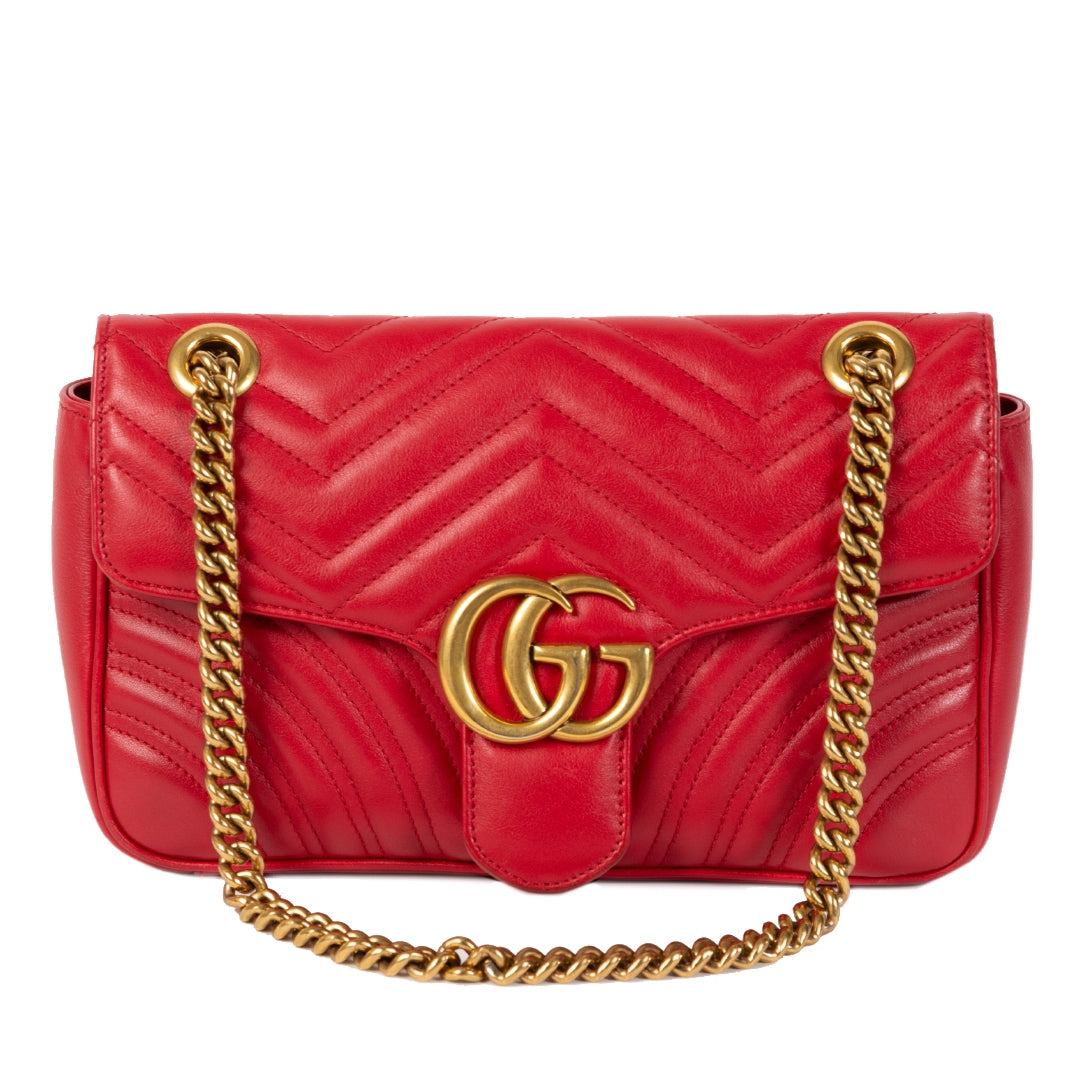 Authentic second-hand vintage Gucci Marmont Red Small Shoulder Bag buy online webshop LabelLOV