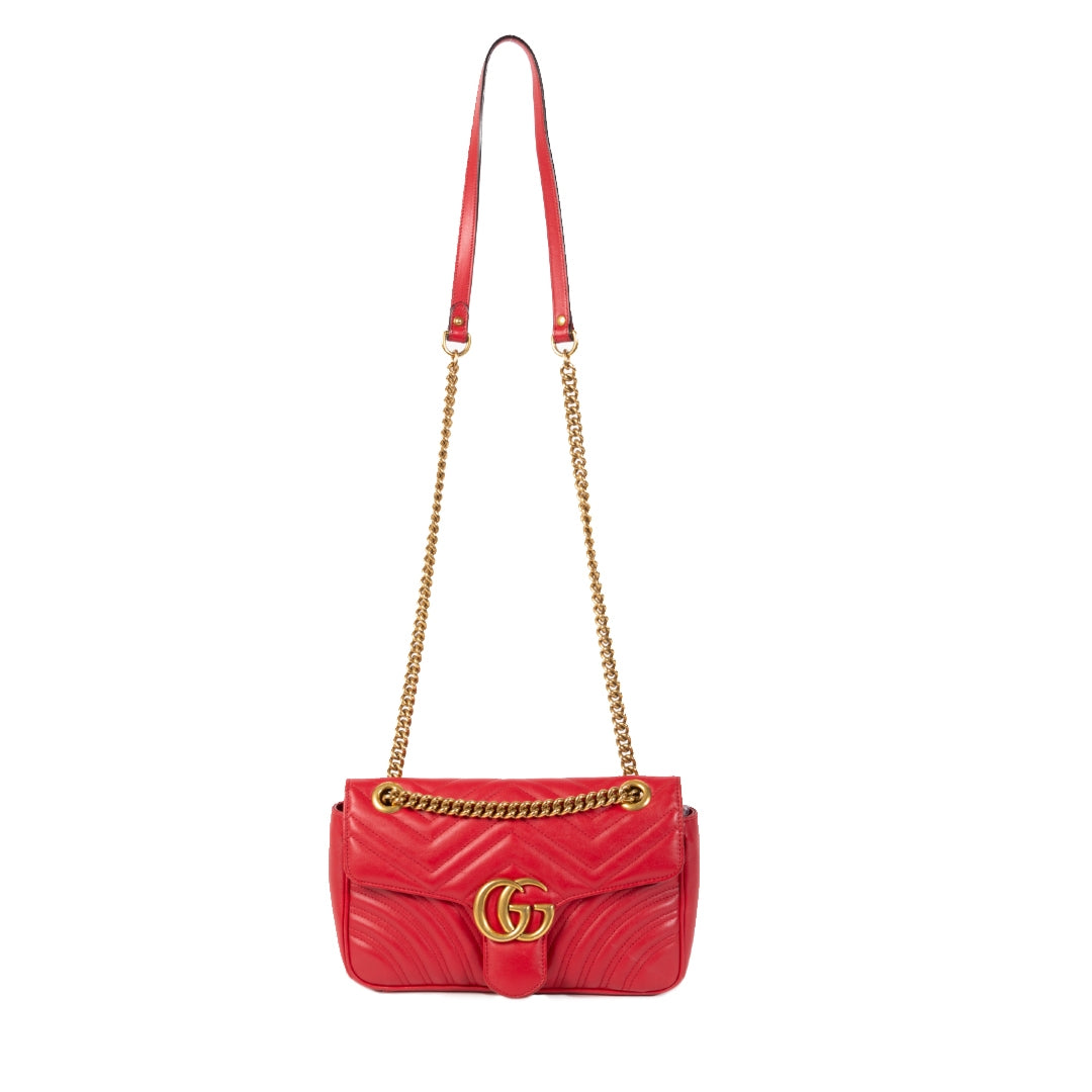 Authentieke tweedehands vintage Gucci Marmont Red Small Shoulder Bag koop online webshop LabelLOV