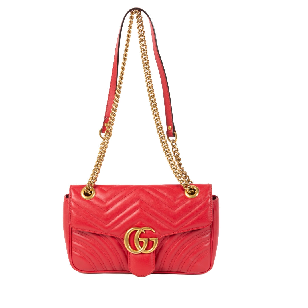 Authentique seconde main vintage Gucci Marmont Red Small Shoulder Bag achète en ligne webshop LabelLOV