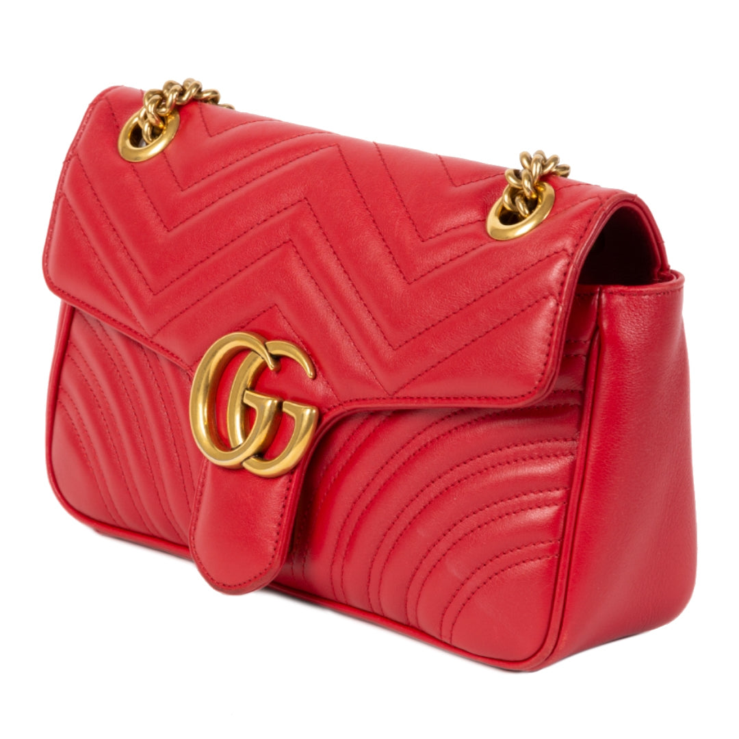 Authentieke tweedehands vintage Gucci Marmont Red Small Shoulder Bag koop online webshop LabelLOV