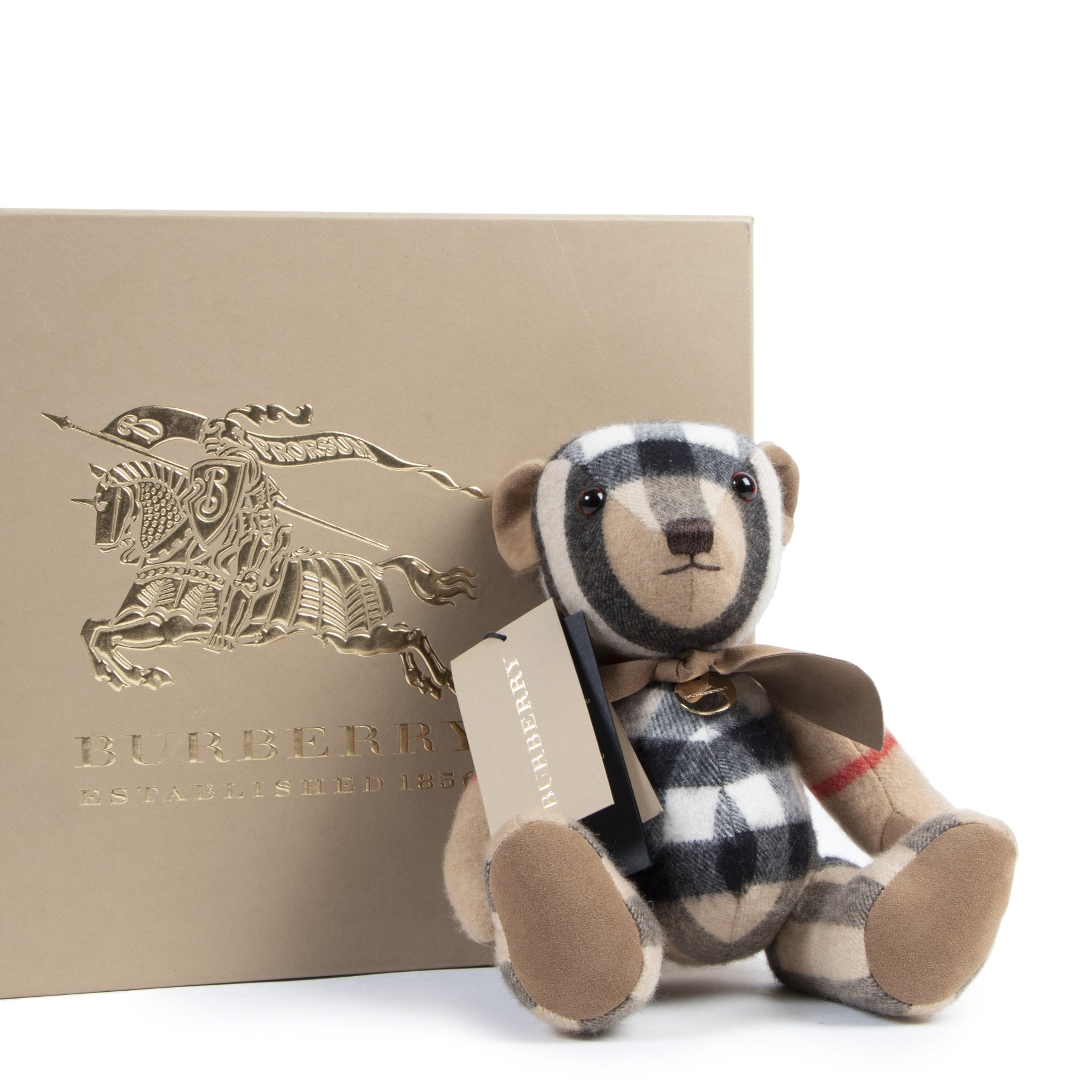 Authentieke tweedehands vintage Burberry Thomas Bear in Check Cashmere koop online webshop LabelLOV