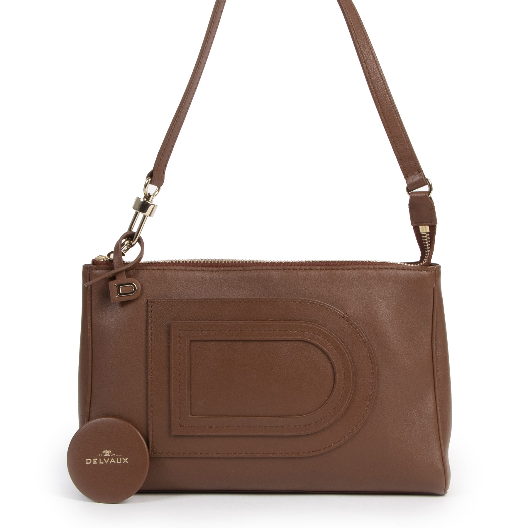 Authentic secondhand Delvaux Cognac D Shoulder Bag designer bags fashion luxury vintage webshop safe secure online shopping