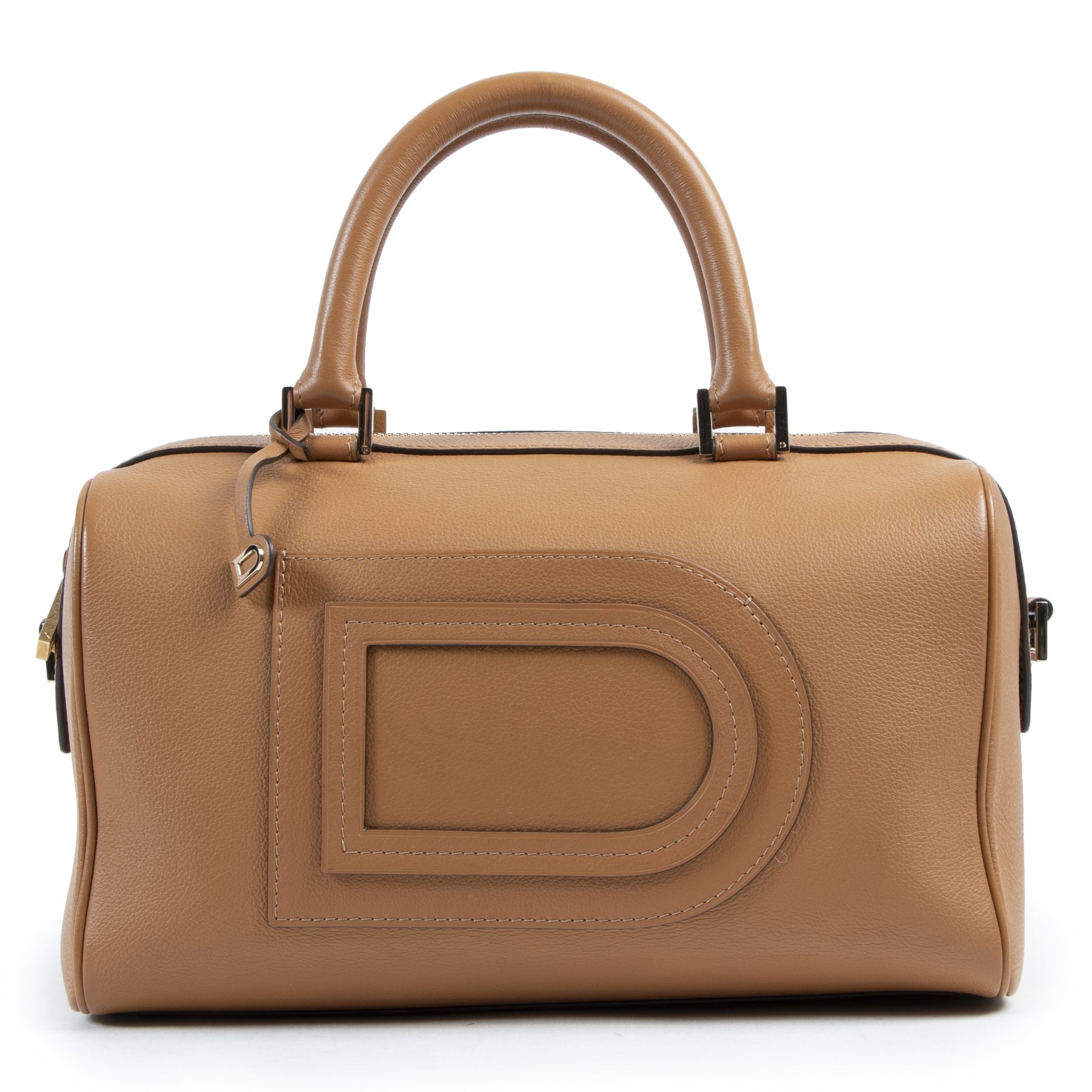 Delvaux Cognac Leather Boston Bag shop safe online secondhand