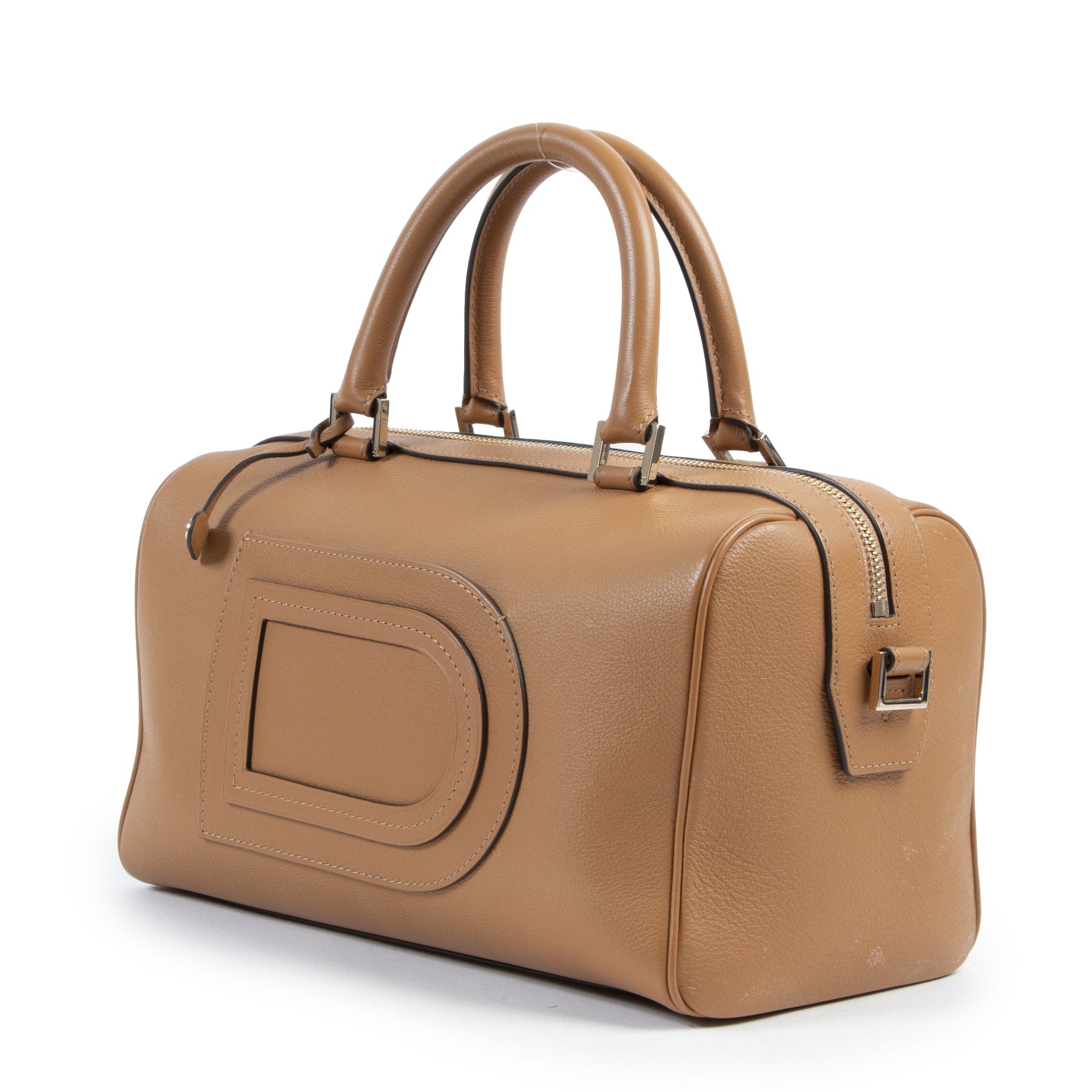 Delvaux Cognac Leather Boston Bag shop safe online secondhand