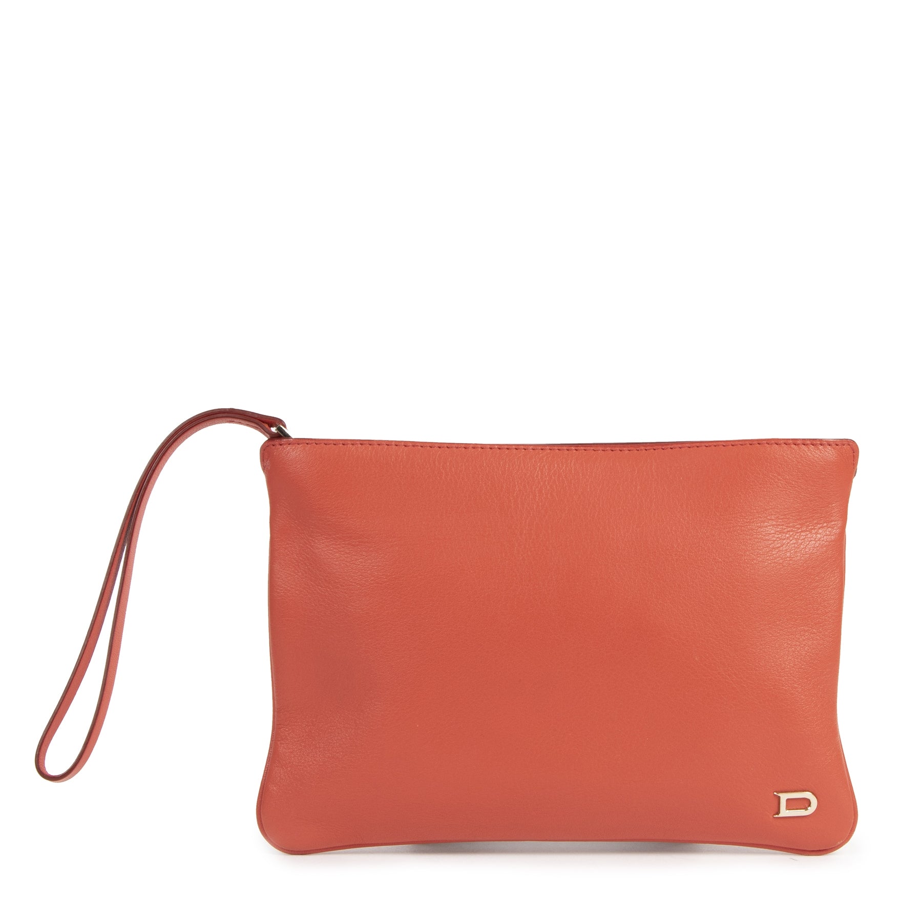 Authentic secondhand Delvaux Coral Red Leather Pouch designer bags accessories fashion luxury vintage webshop safe secure online shopping