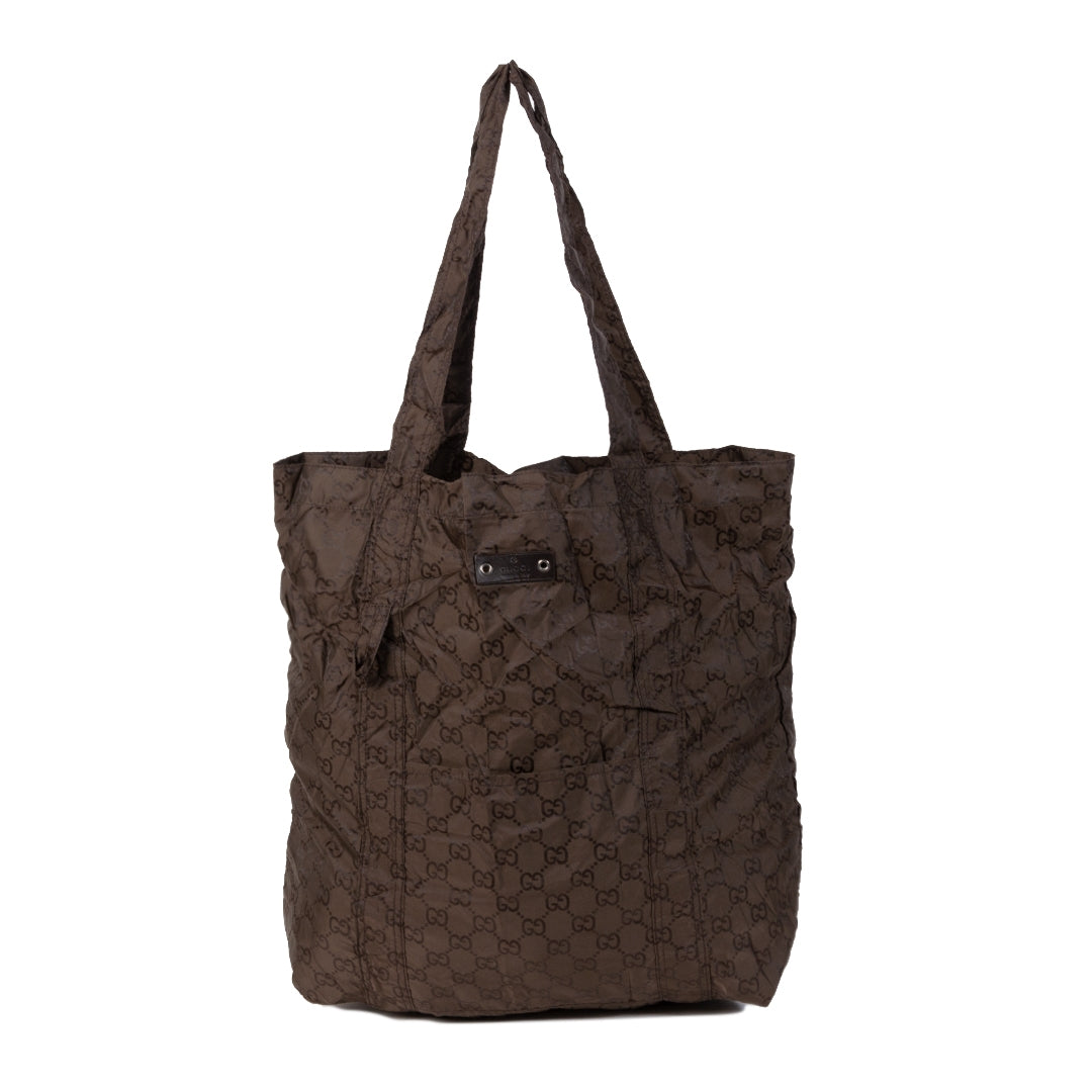 Gucc Dark Brown Teddy Bear Nylon Tote