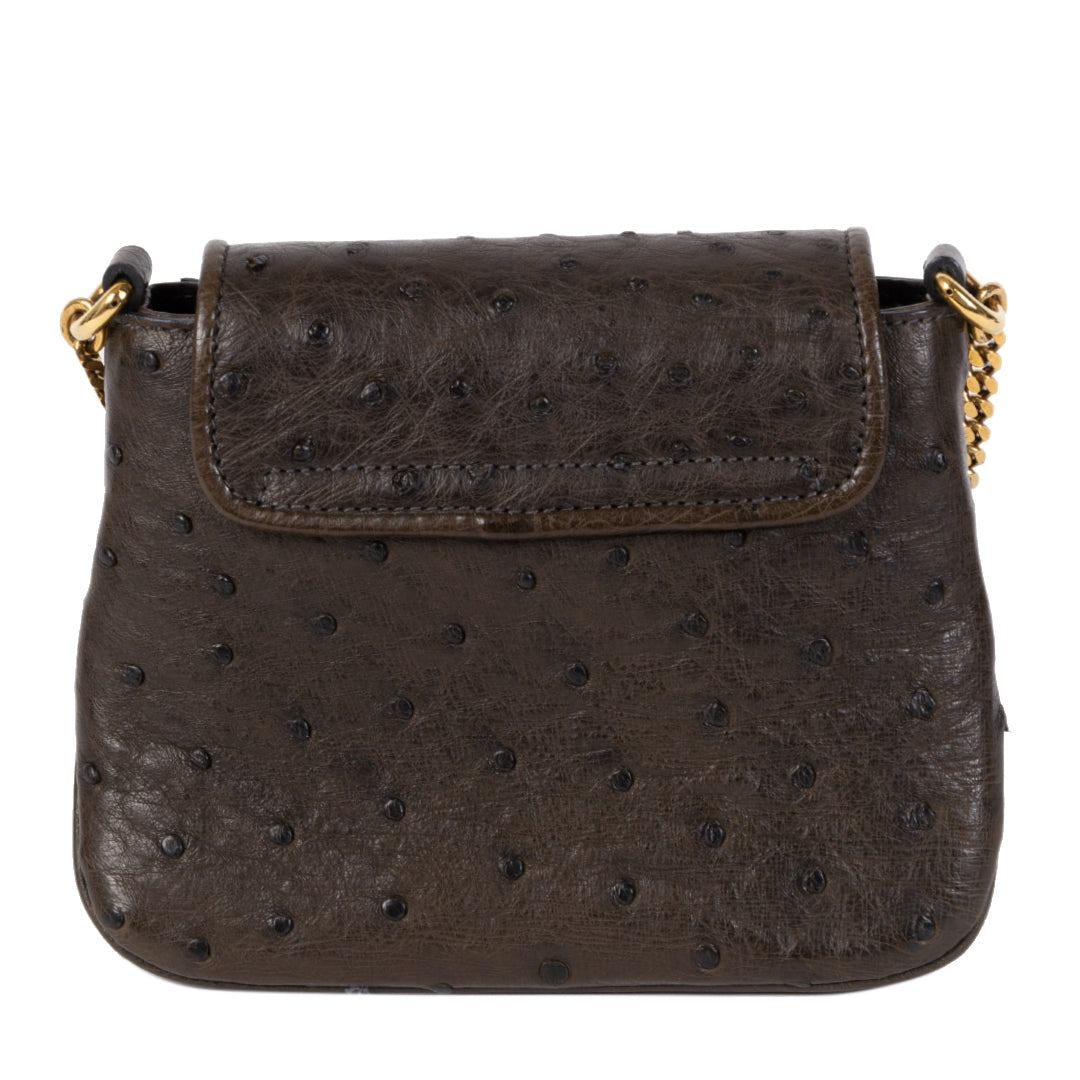 authentic second-hand vintage Gucci Dark Brown 1973 Ostrich Crossbody Bag buy online webshop LabelLOV