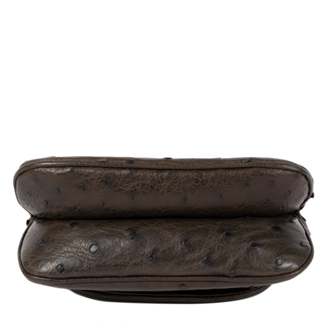 authentic second-hand vintage Gucci Dark Brown 1973 Ostrich Crossbody Bag buy online webshop LabelLOV