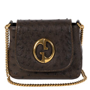 authentic second-hand vintage Gucci Dark Brown 1973 Ostrich Crossbody Bag buy online webshop LabelLOV