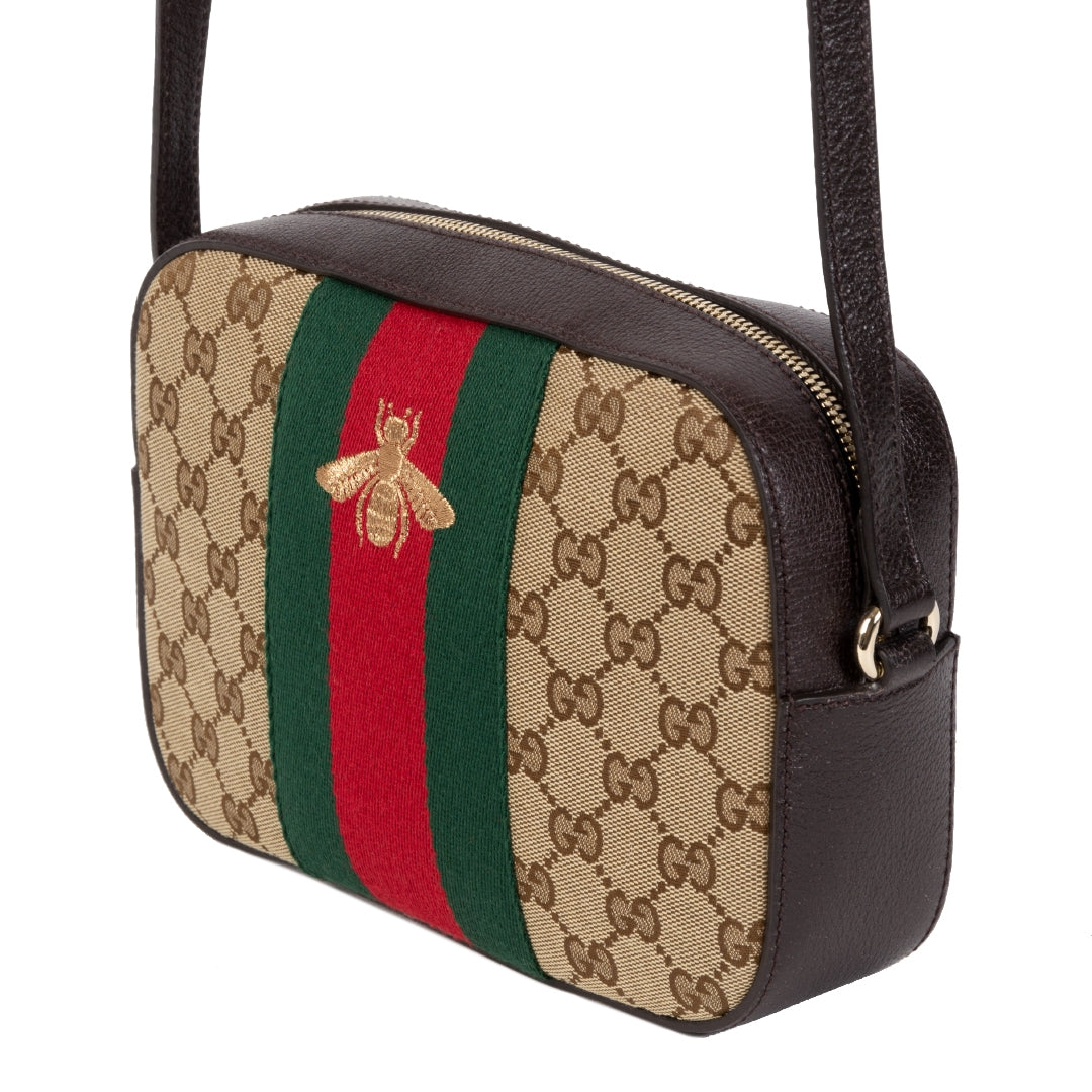 Gucci Monogram GG Supreme Web Small Webby Bee Shoulder Bag