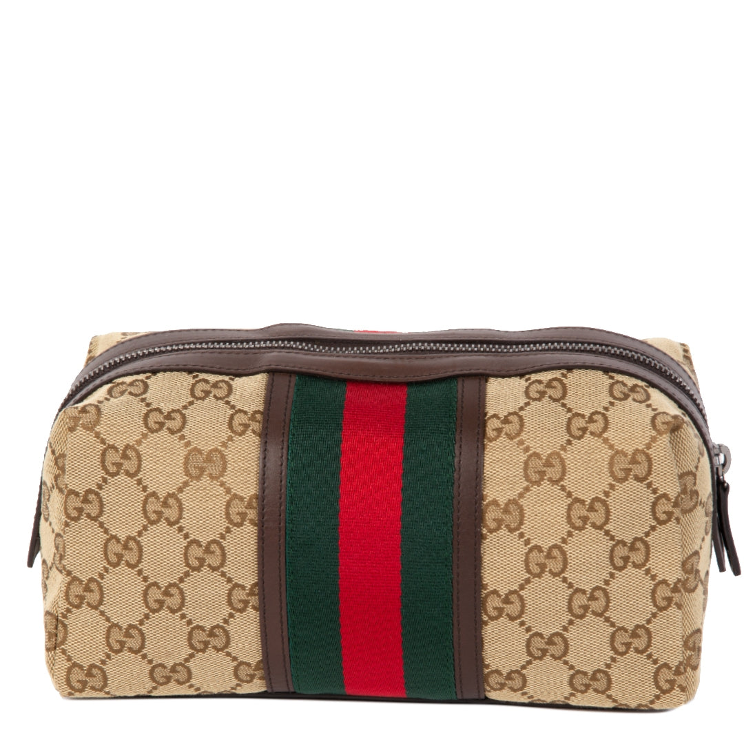 Authentieke tweedehands vintage Gucci Monogram Large Cosmetic Case koop online webshop LabelLOV