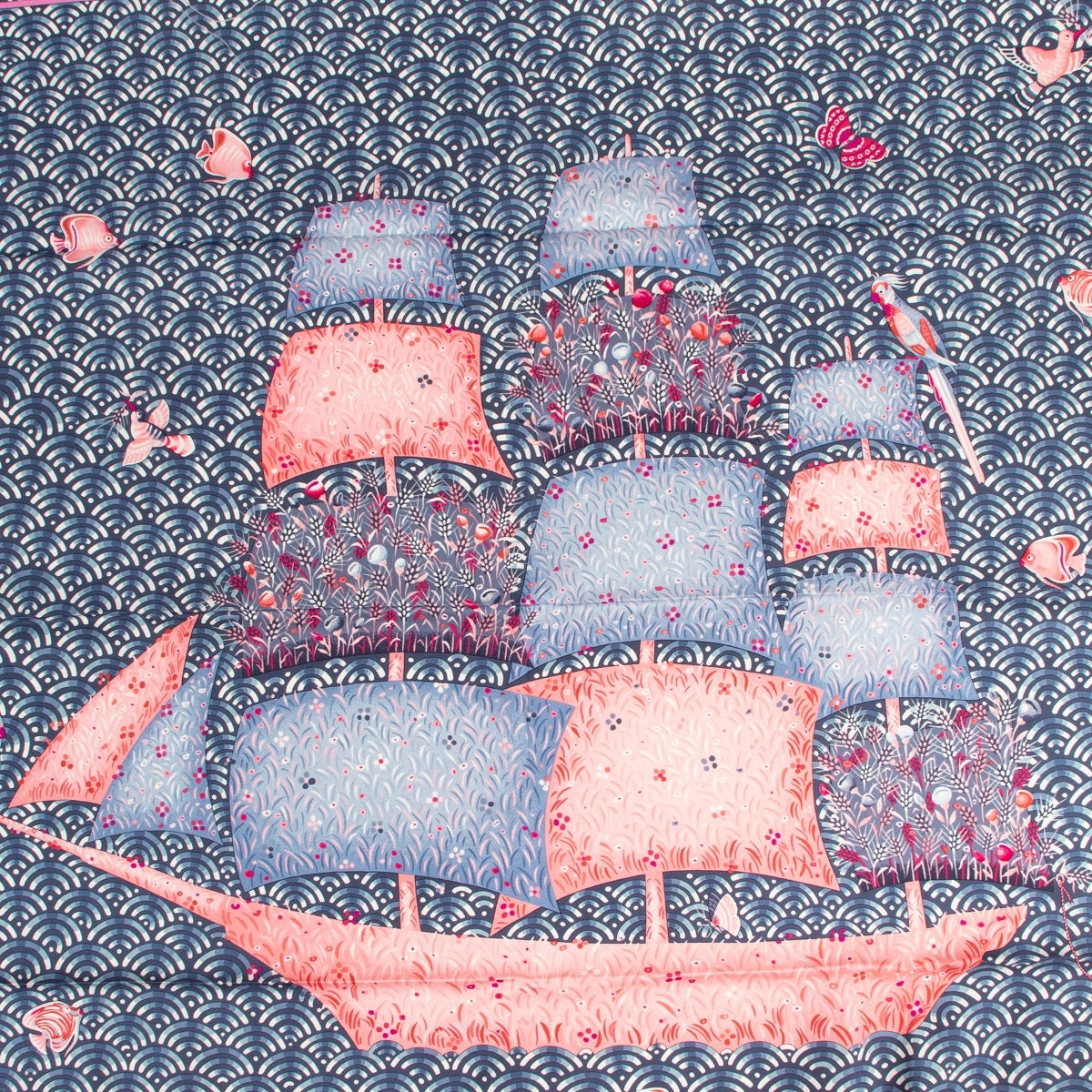 shop authentic second hand vintage Hermès Bateau Fleuri Blue Carré Silk Scarf at Labellov for the best price
