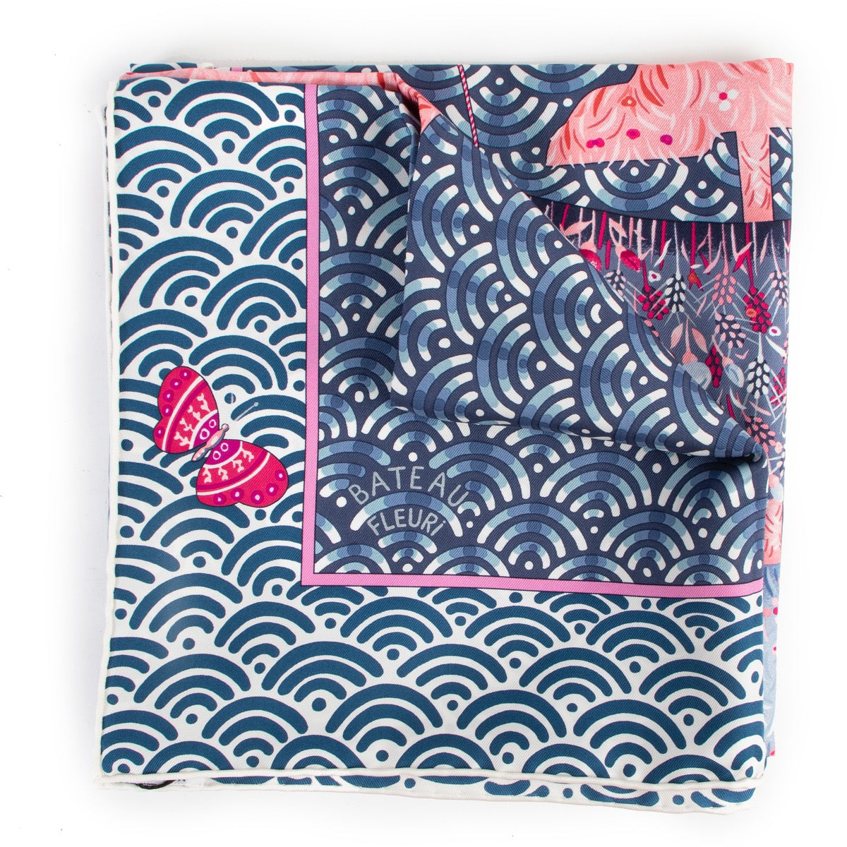 shop authentic second hand vintage Hermès Bateau Fleuri Blue Carré Silk Scarf at Labellov for the best price