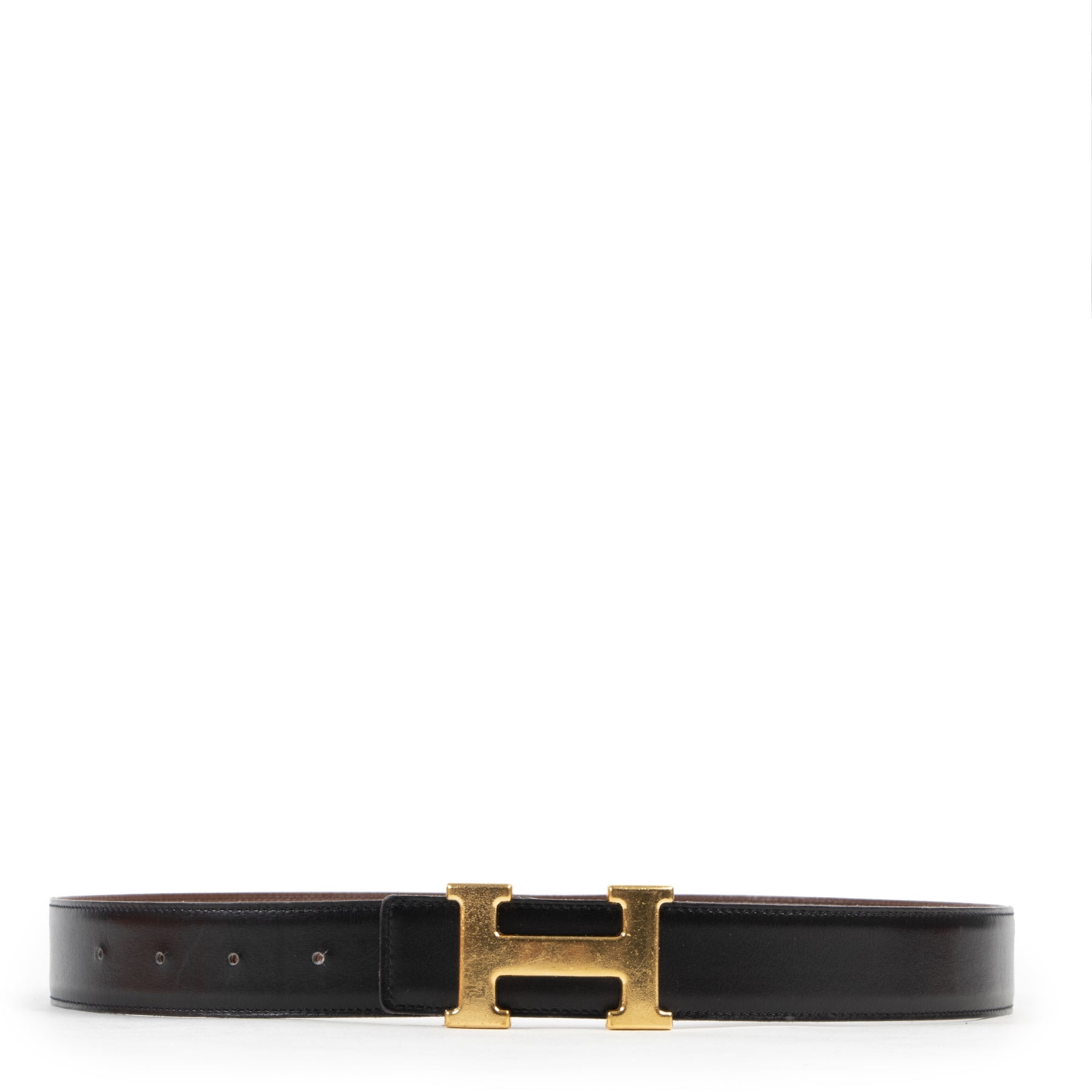 Authentieke Tweedehands Hermès Reversible Black/Chocolate Constance Belt - Size 80 juiste prijs veilig online shoppen luxe merken webshop winkelen Antwerpen België mode fashion