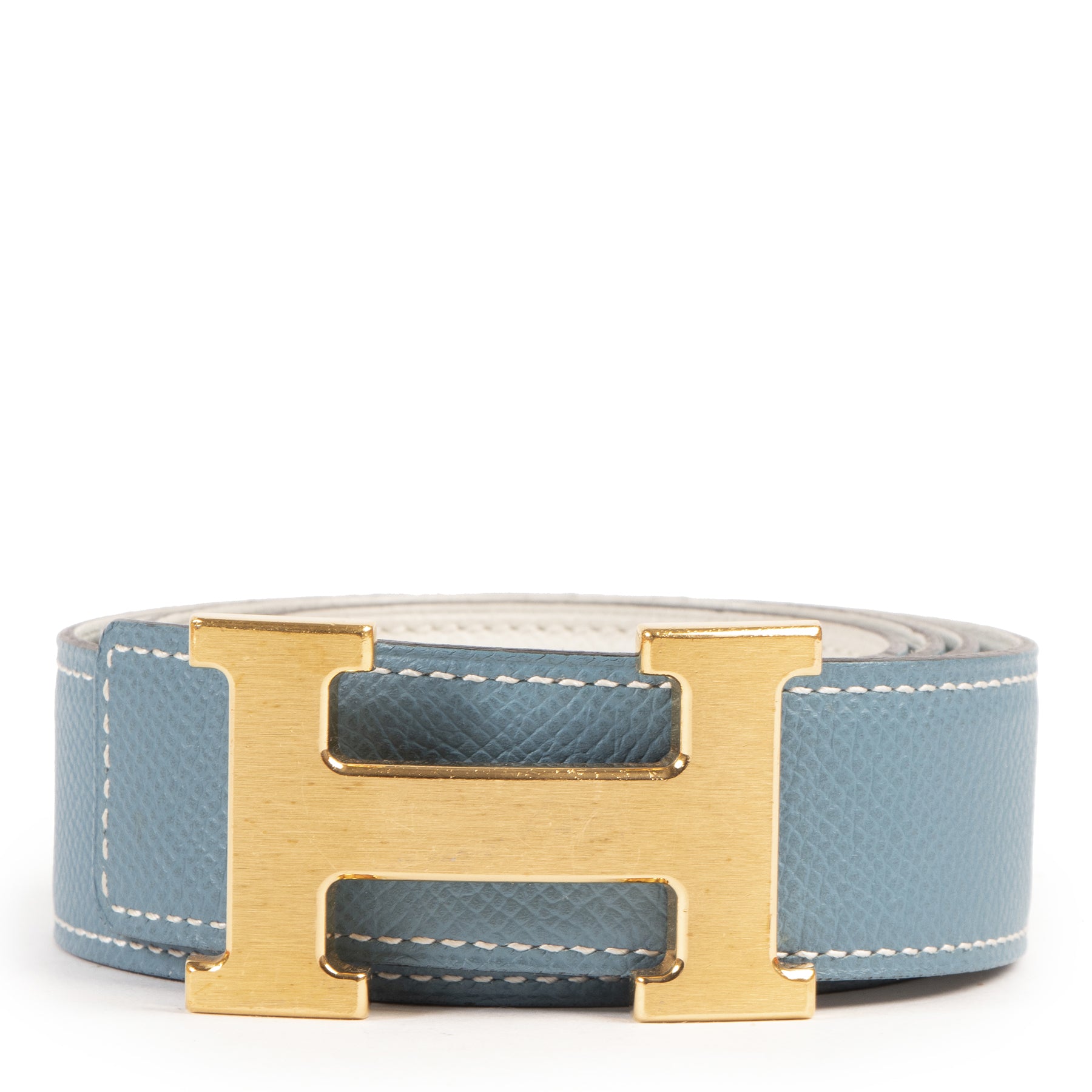 Authentieke Tweedehands ermès Reversible Blue Jean and White Constance Belt - Size 95