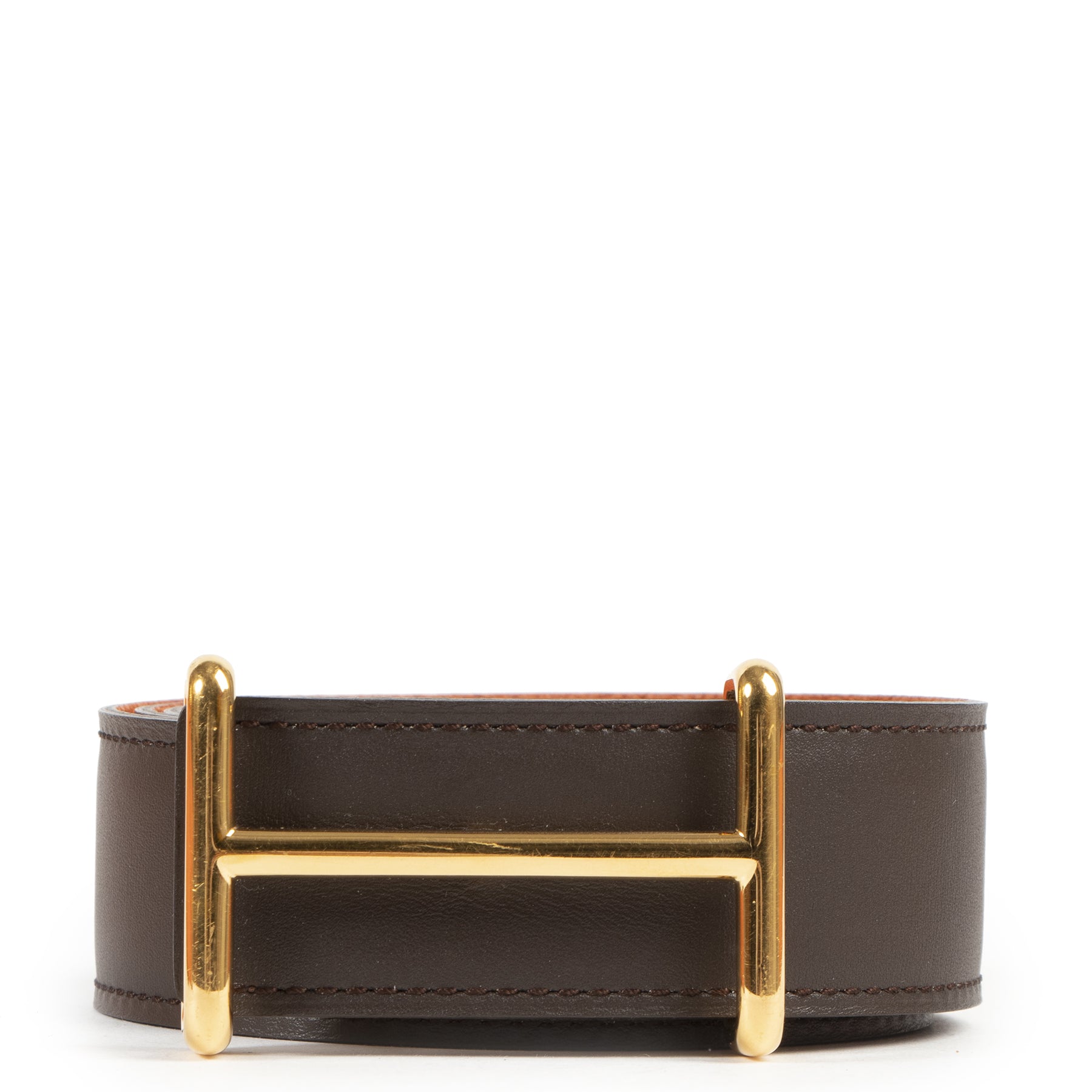 Authentic secondhand Hermès Brown Orange H d'Ancre Reversible Belt - Size 90 designer accessories fashion luxury vintage webshop safe secure online shopping