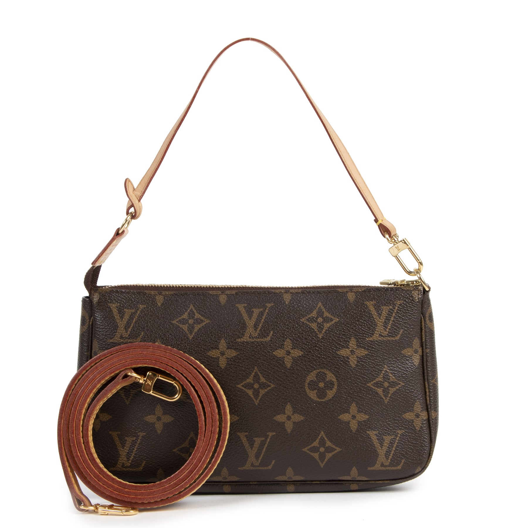 100% authentieke tweedehands Louis Vuitton Monogram Pochette + Strap