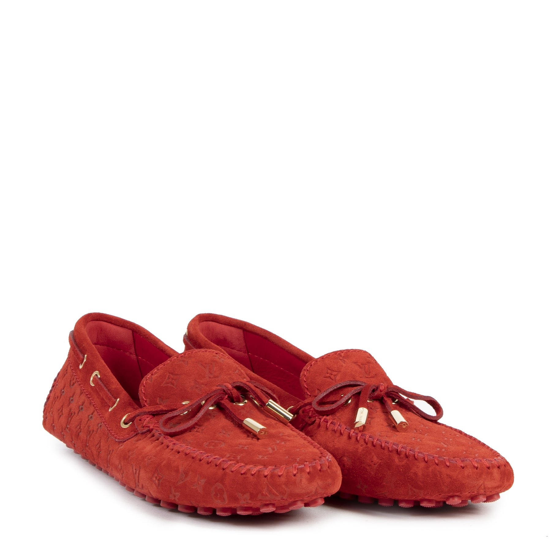 Authentieke tweedehands vintage Louis Vuitton Monogram Red Loafers - Size 40 koop online webshop LabelLOV