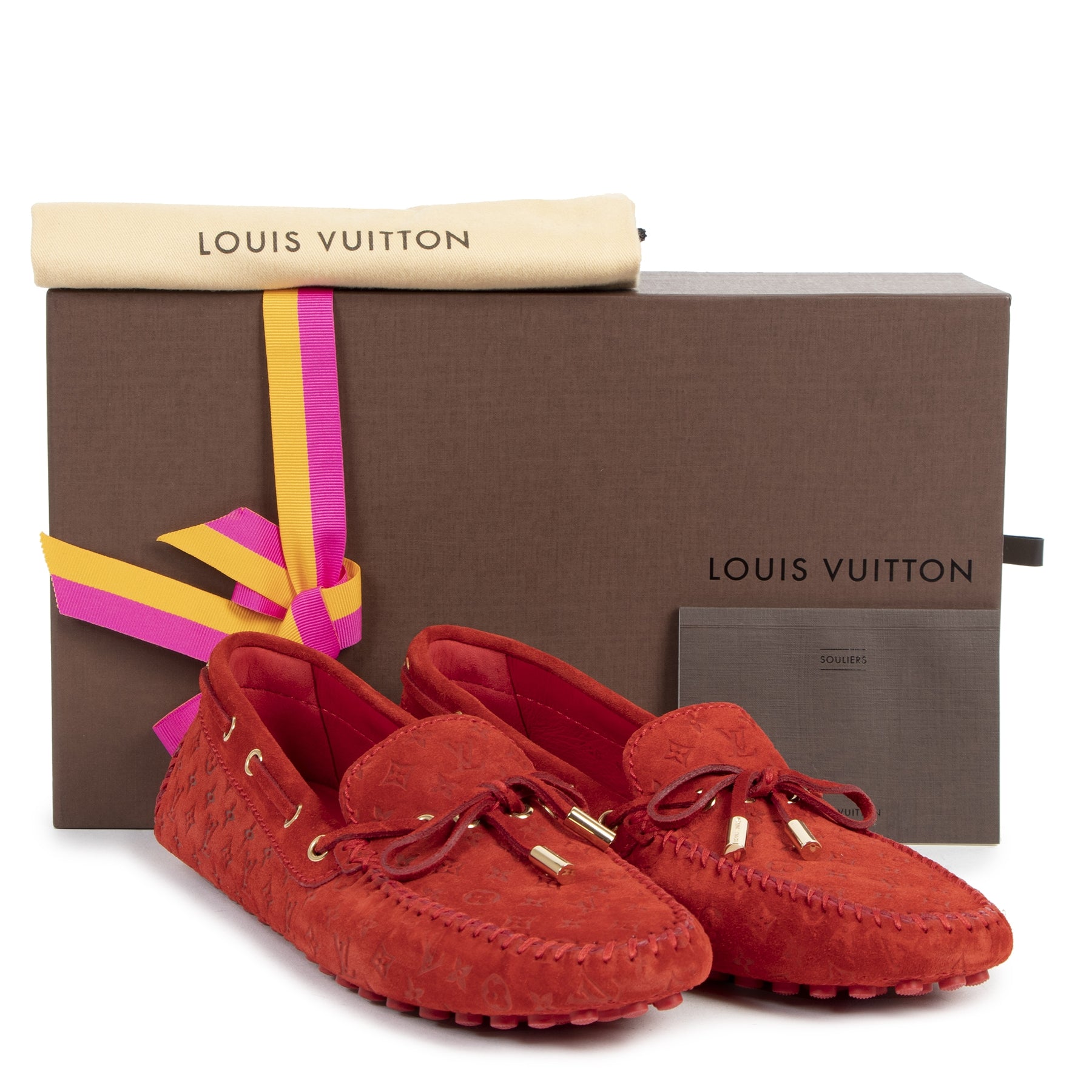 Authentic second-hand vintage Louis Vuitton Monogram Red Loafers - Size 40 buy online webshop LabelLOV