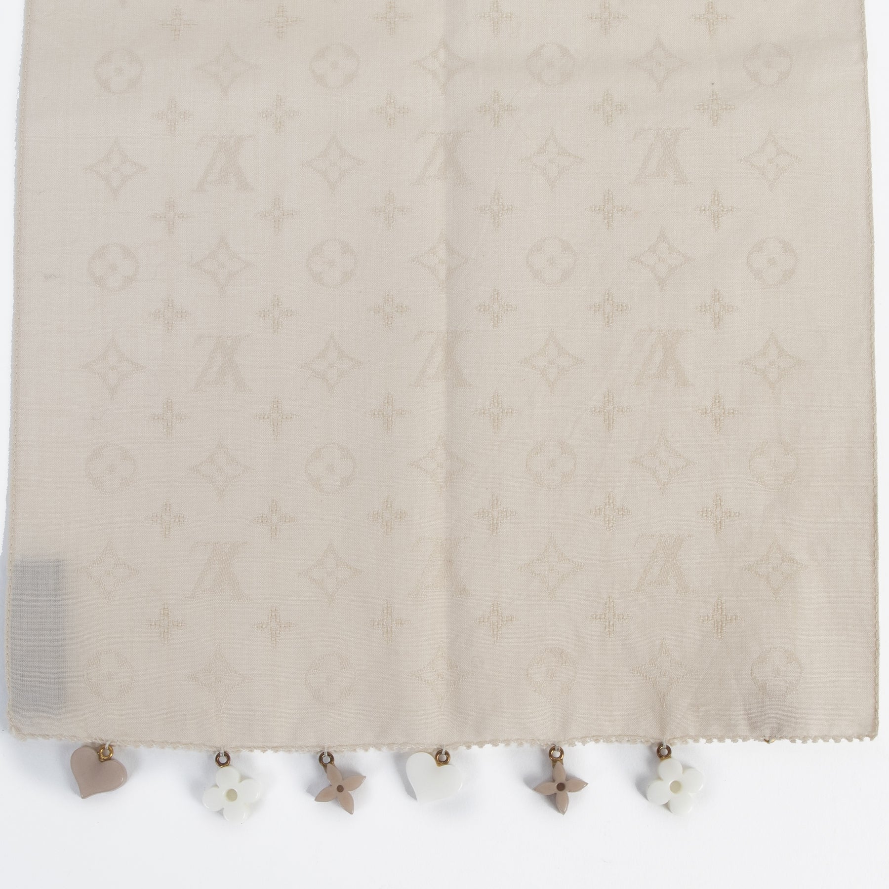 Authentic secondhand Louis Vuitton Beige Cotton Monogram Scarf designer accessories fashion luxury vintage webshop safe secure online shopping