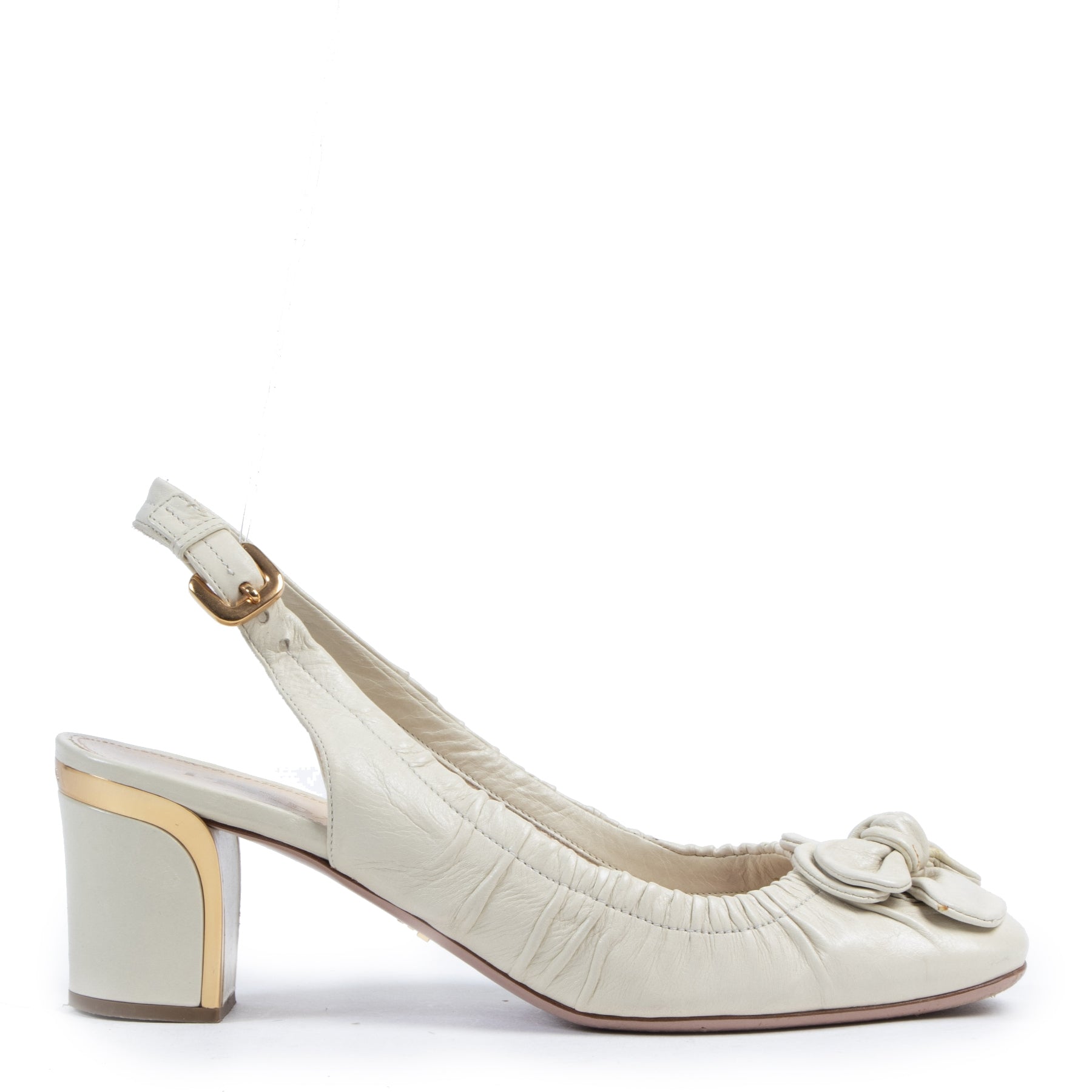 Authentic second-hand vintage Prada Cream Slingback Heels - Size 40 buy online webshop LabelLOV