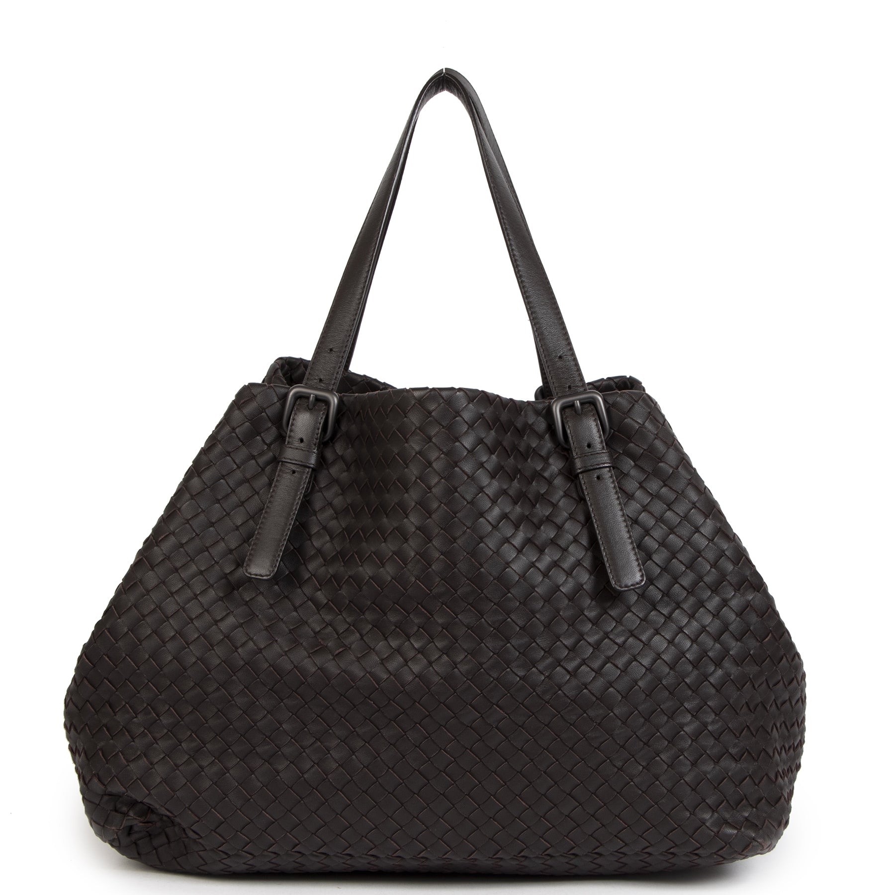 Authentieke Tweedehands Bottega Veneta Dark Brown Leather Tote Bag juiste prijs veilig online shoppen luxe merken webshop winkelen Antwerpen België mode fashion