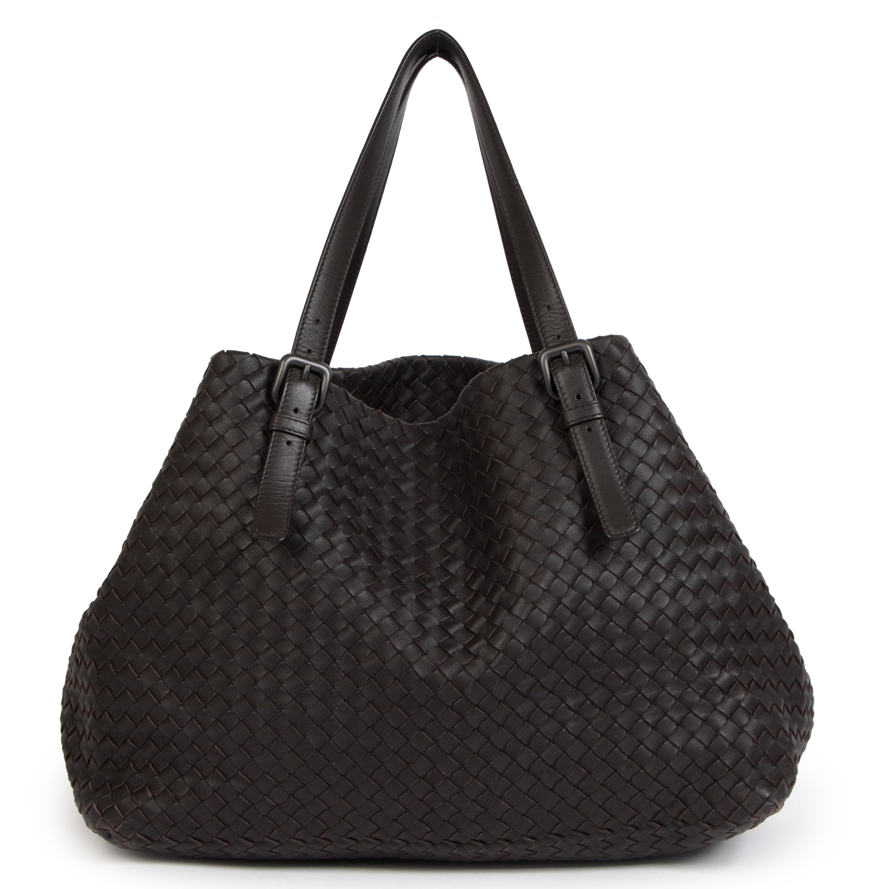 Authentieke Tweedehands Bottega Veneta Dark Brown Leather Tote Bag juiste prijs veilig online shoppen luxe merken webshop winkelen Antwerpen België mode fashion