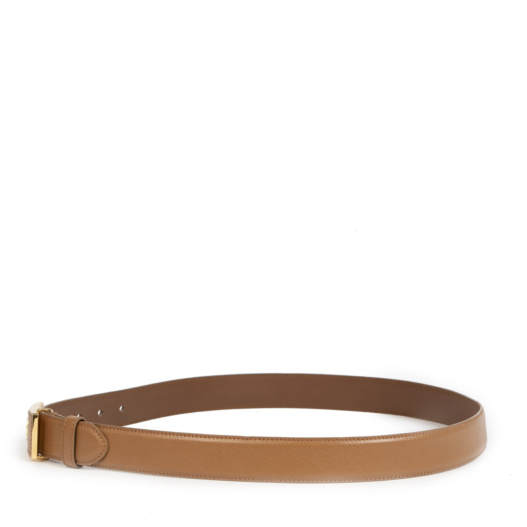 Prada Logo Plaque Camel Saffiano Belt - size 90 – Labellov