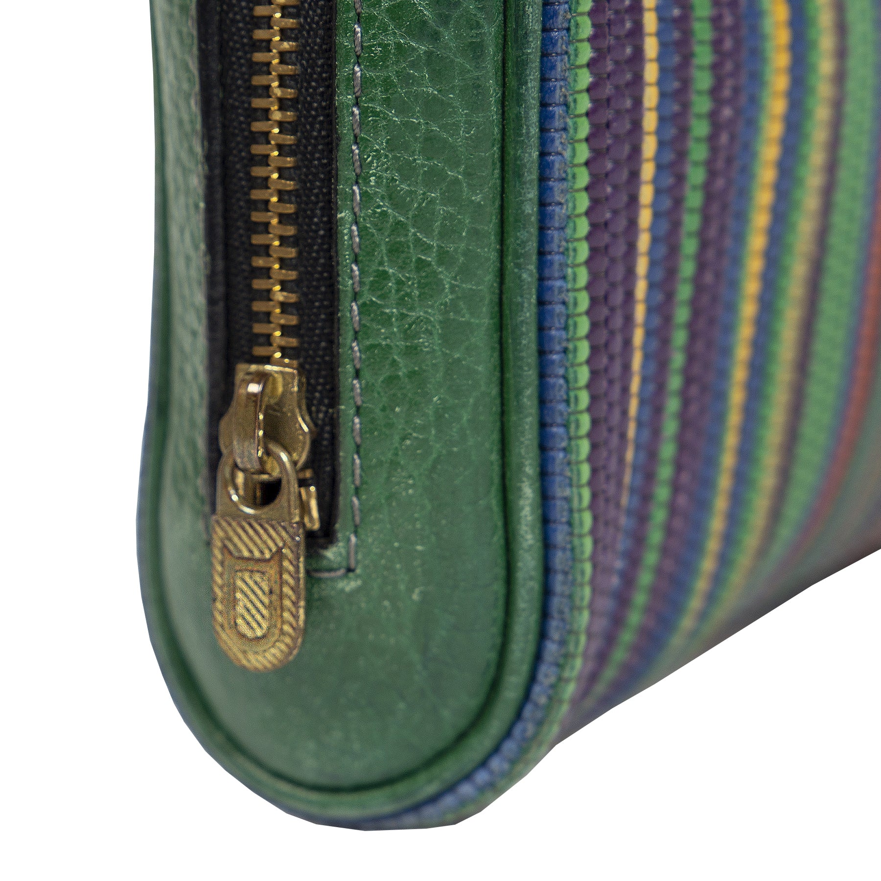 Authentieke Tweedehands Delvaux Green Multicolor Pochette juiste prijs veilig online shoppen luxe merken webshop winkelen Antwerpen België mode fashion