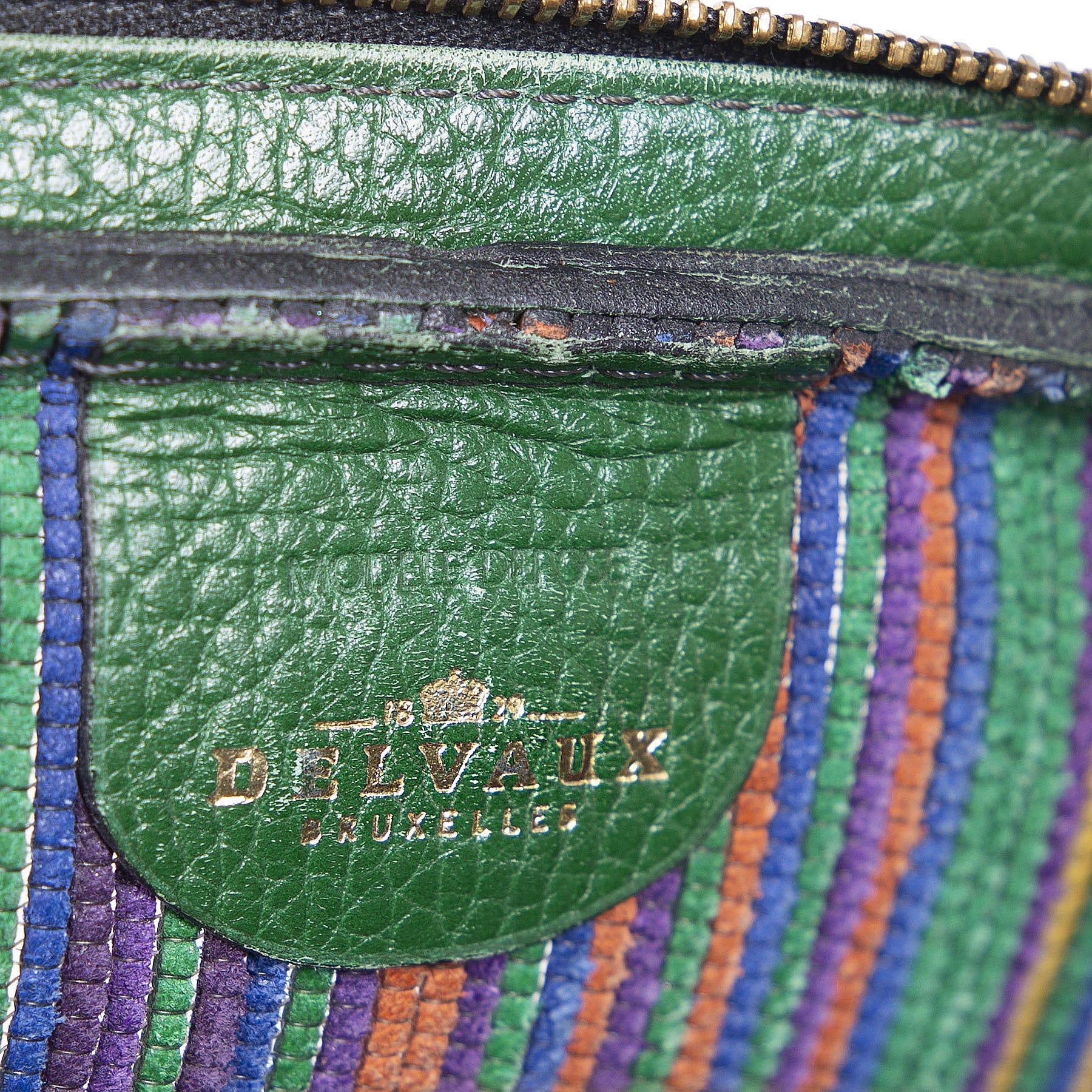 Authentieke Tweedehands Delvaux Green Multicolor Pochette juiste prijs veilig online shoppen luxe merken webshop winkelen Antwerpen België mode fashion