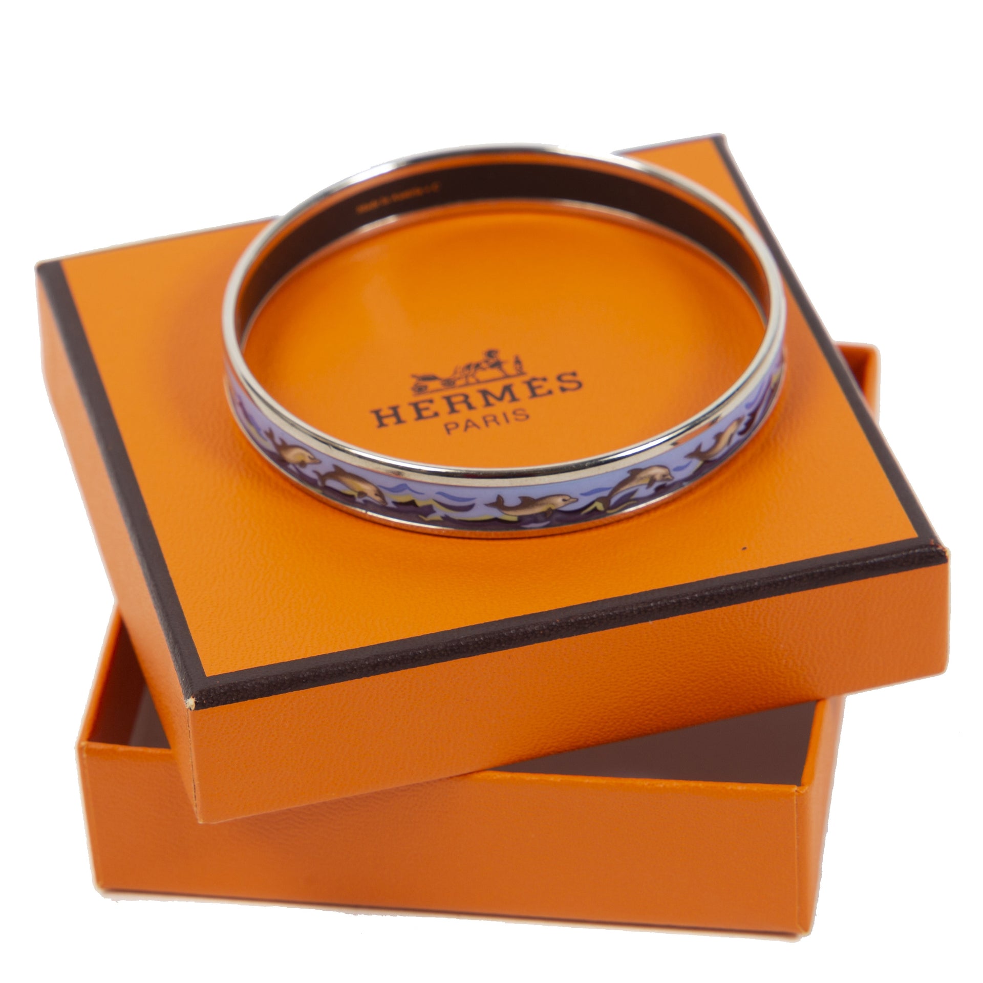 Authentieke Tweedehands Hermès Silver Dolphin Print Bangle Bracelet juiste prijs veilig online shoppen luxe merken webshop winkelen Antwerpen België mode fashion
