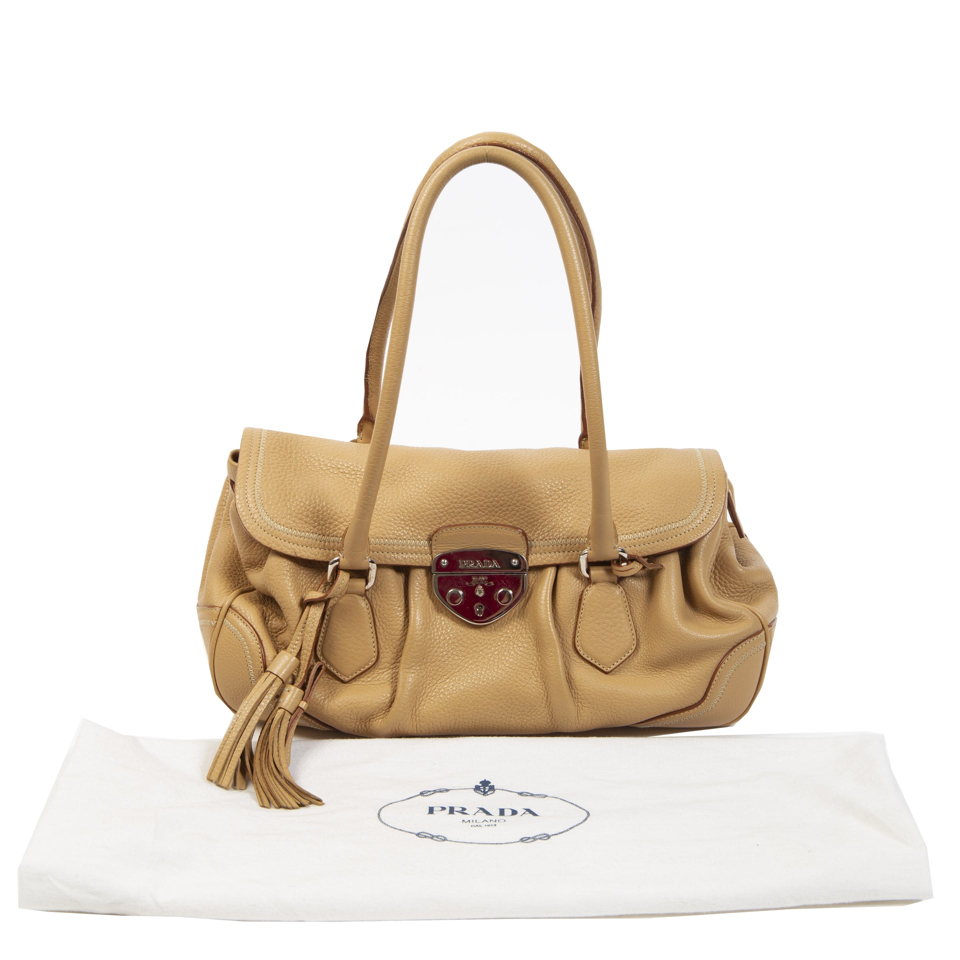 Authentieke Tweedehands Prada Leather Toffe Shoulder Bag juiste prijs veilig online shoppen luxe merken webshop winkelen Antwerpen België mode fashion