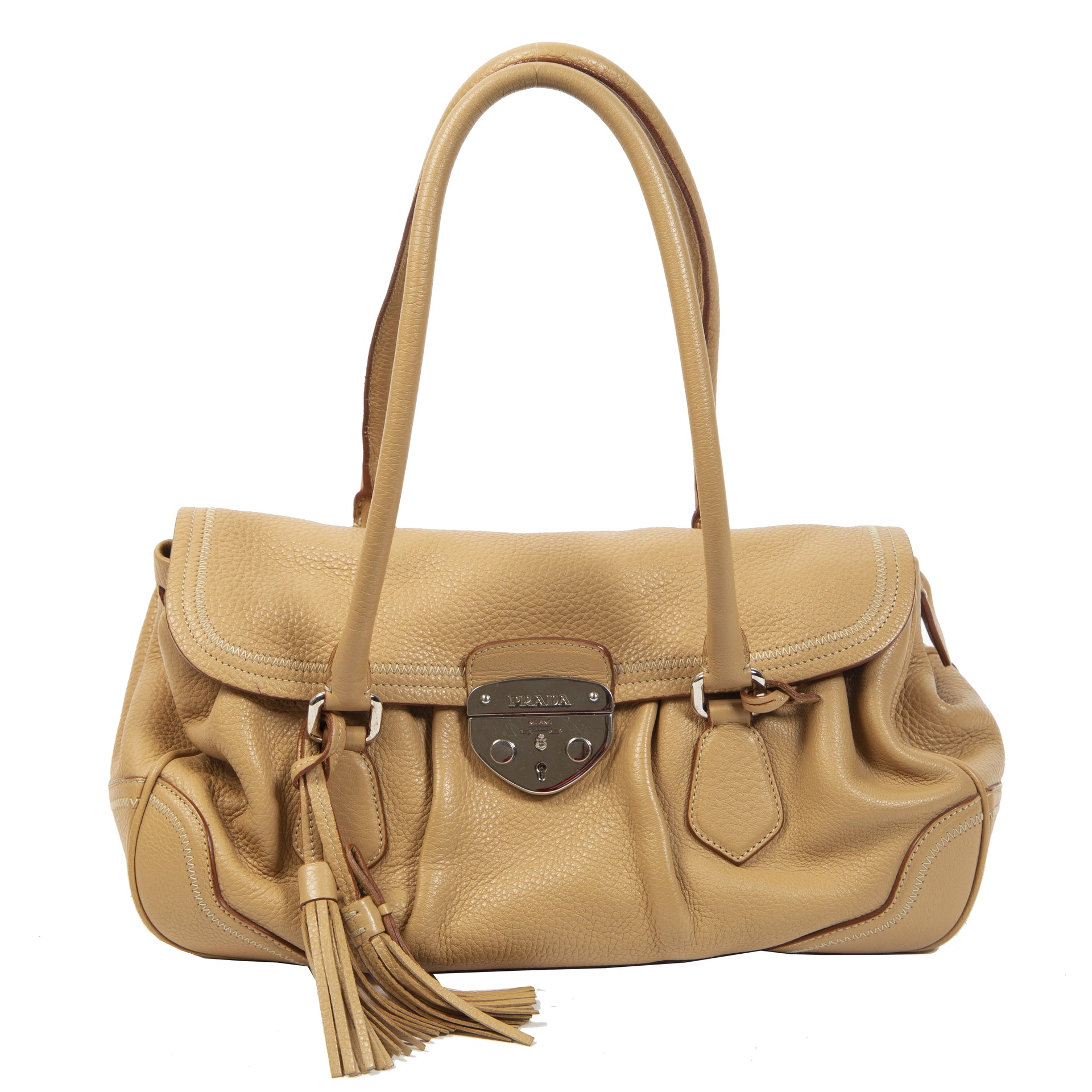 Authentieke Tweedehands Prada Leather Toffe Shoulder Bag juiste prijs veilig online shoppen luxe merken webshop winkelen Antwerpen België mode fashion