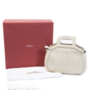 Authentieke Tweedehands Delvaux Cream Toile de Cuir D Top Handle Bag + Strap juiste prijs veilig online shoppen luxe merken webshop winkelen Antwerpen België mode fashion