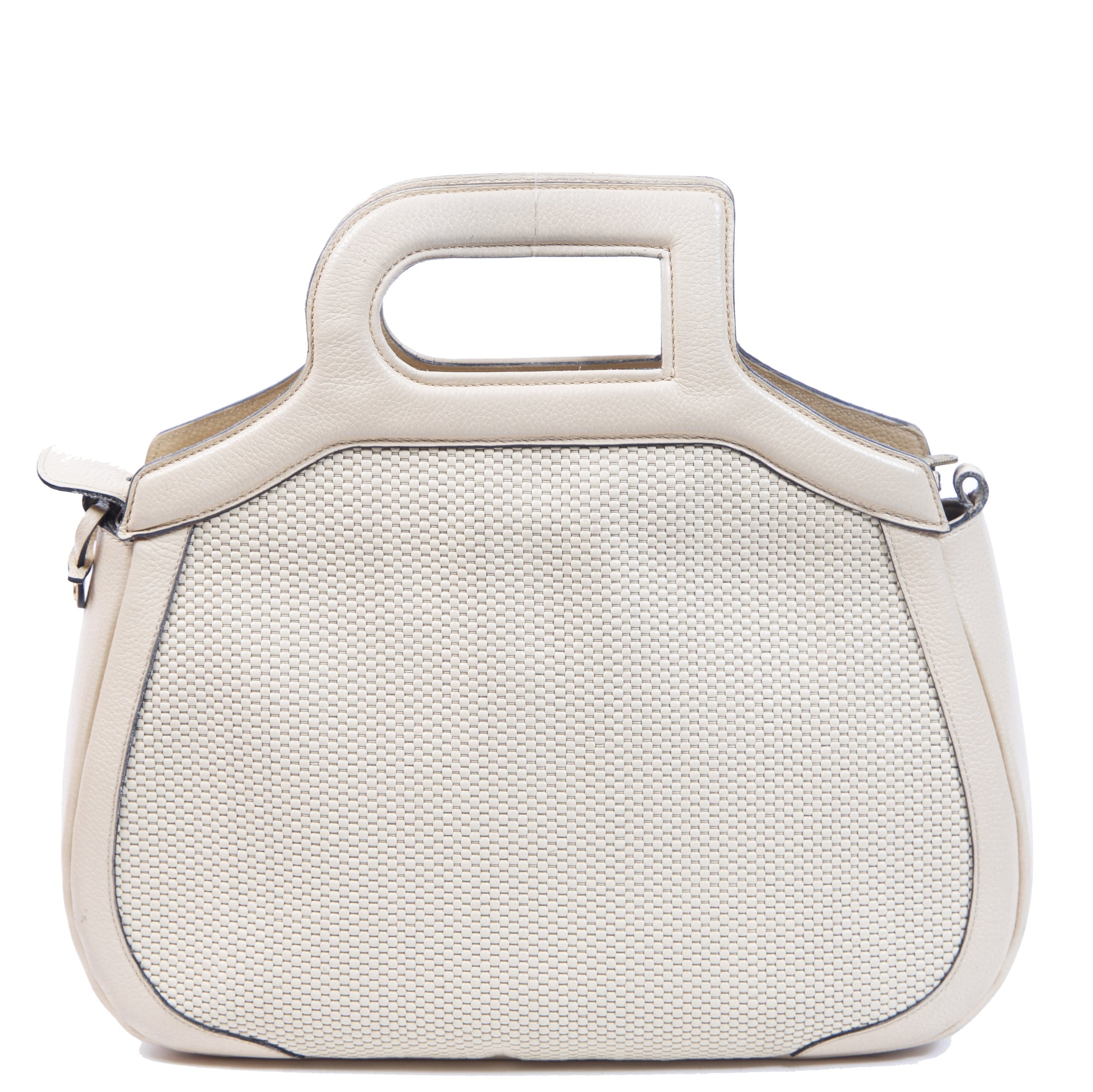 Authentieke Tweedehands Delvaux Cream Toile de Cuir D Top Handle Bag + Strap juiste prijs veilig online shoppen luxe merken webshop winkelen Antwerpen België mode fashion