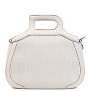 Authentieke Tweedehands Delvaux Cream Toile de Cuir D Top Handle Bag + Strap juiste prijs veilig online shoppen luxe merken webshop winkelen Antwerpen België mode fashion