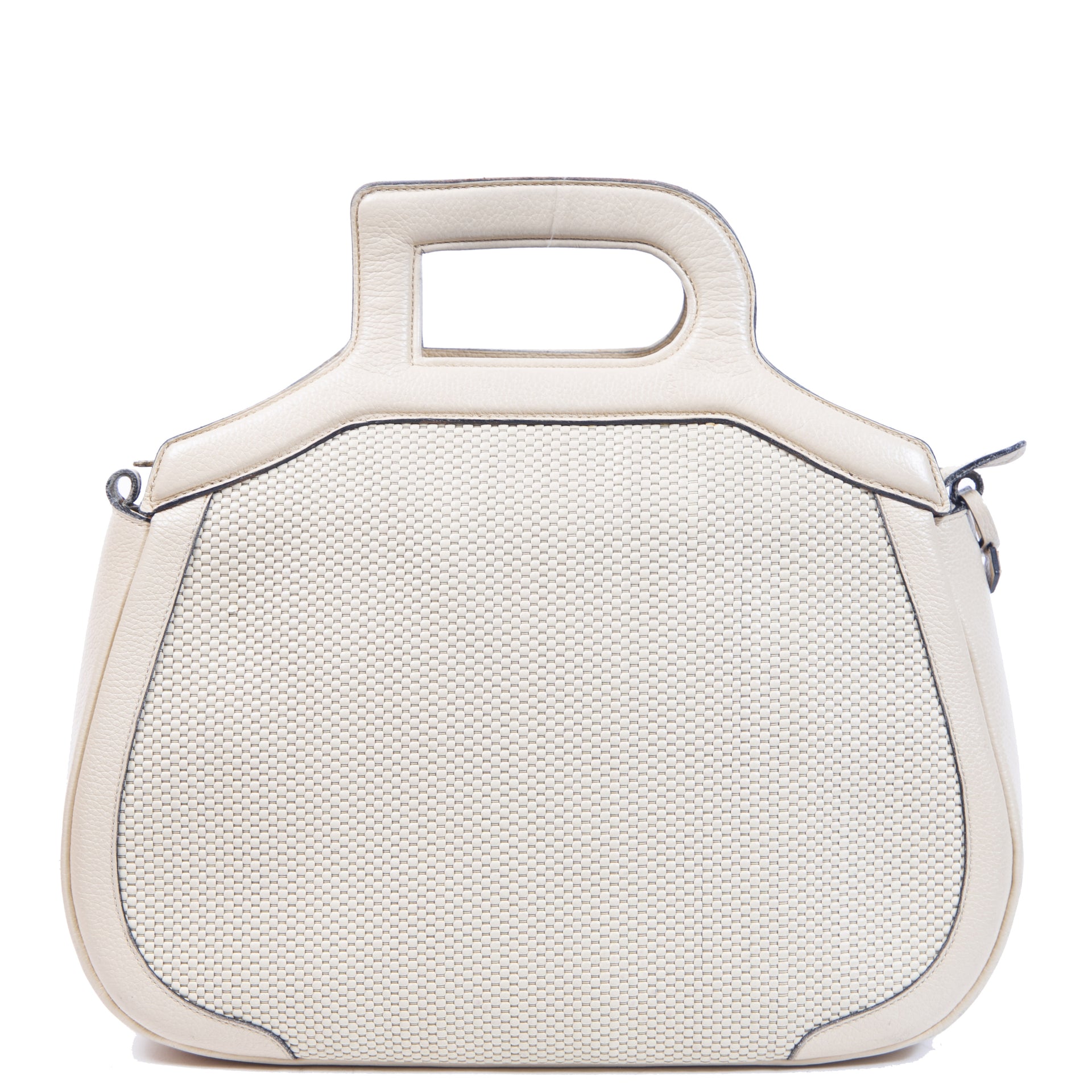 Authentieke Tweedehands Delvaux Cream Toile de Cuir D Top Handle Bag + Strap juiste prijs veilig online shoppen luxe merken webshop winkelen Antwerpen België mode fashion
