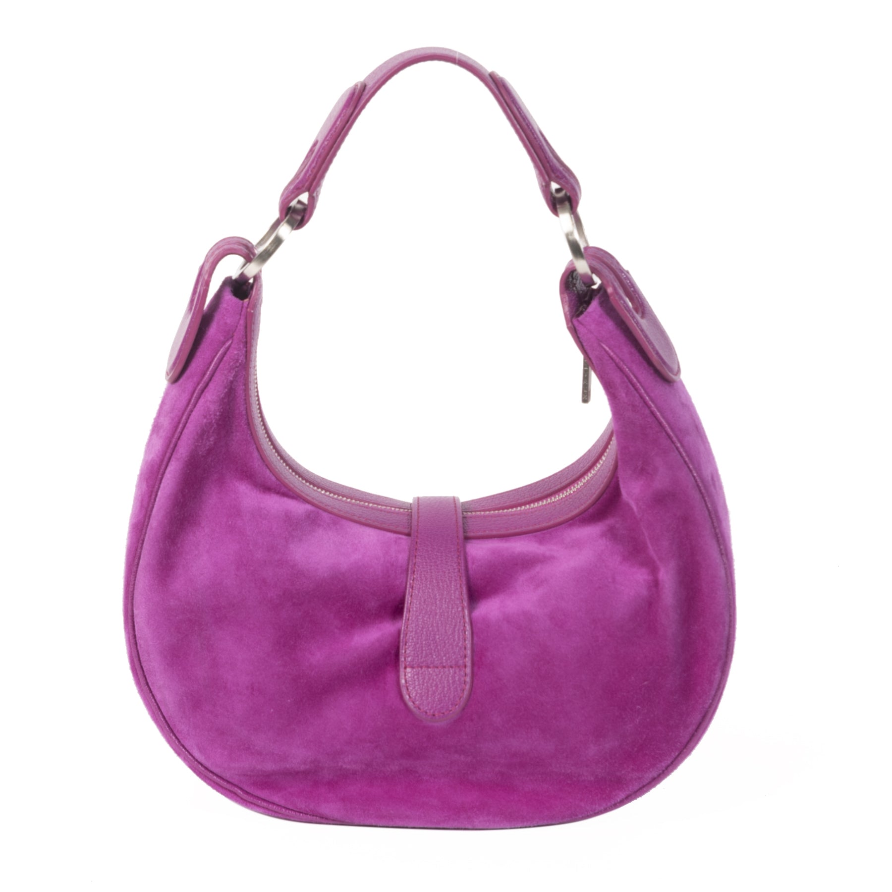 Authentic second-hand vintage Delvaux Camille XS Suede Fuchsia buy online webshop LabelLOV