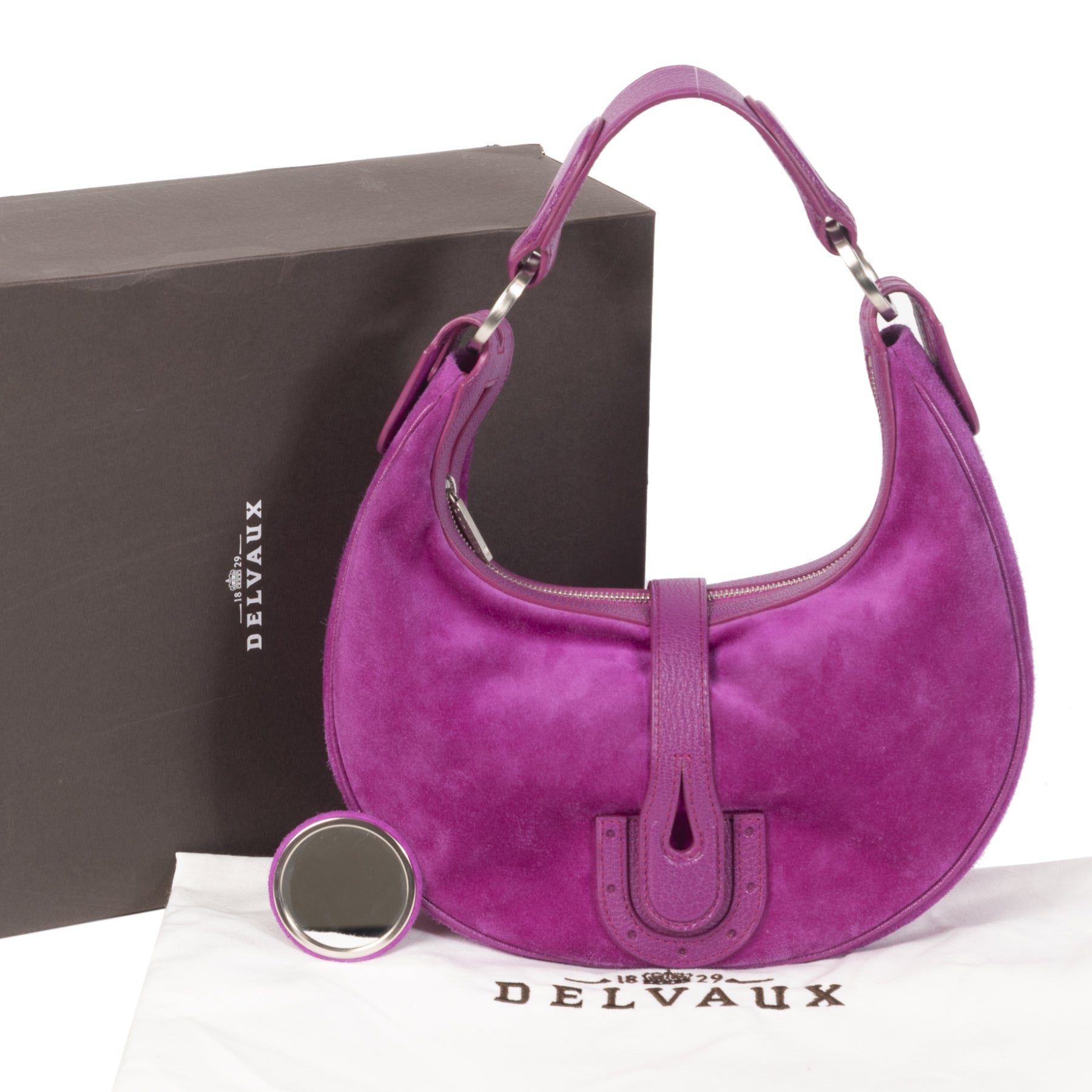 Authentic second-hand vintage Delvaux Camille XS Suede Fuchsia buy online webshop LabelLOV