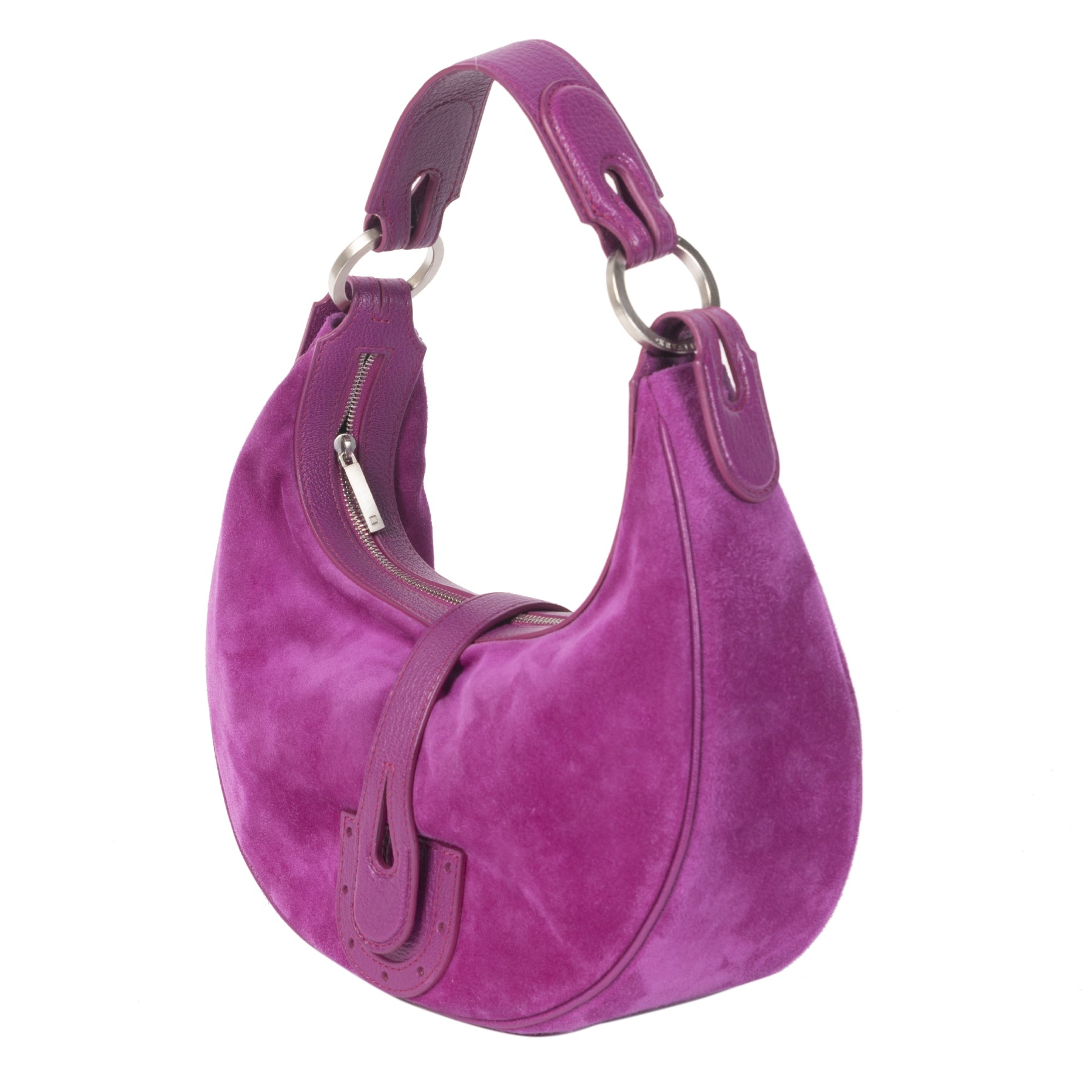 Authentieke tweedehands vintage Delvaux Camille XS Suede Fuchsia koop online webshop LabelLOV