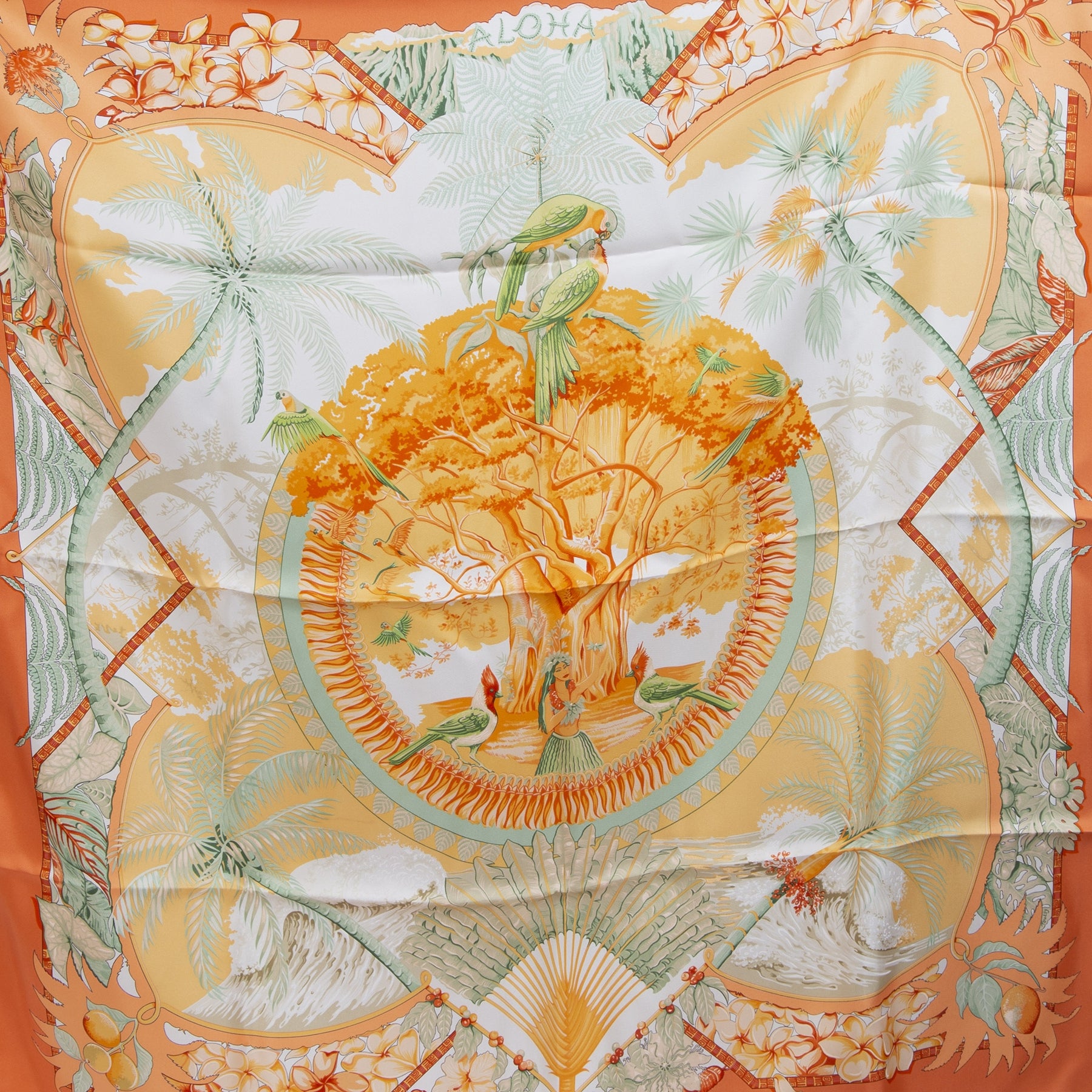 Authentieke Tweedehands Hermès SIlk Carré Scarf 'Aloha' juiste prijs veilig online shoppen luxe merken webshop winkelen Antwerpen België mode fashion