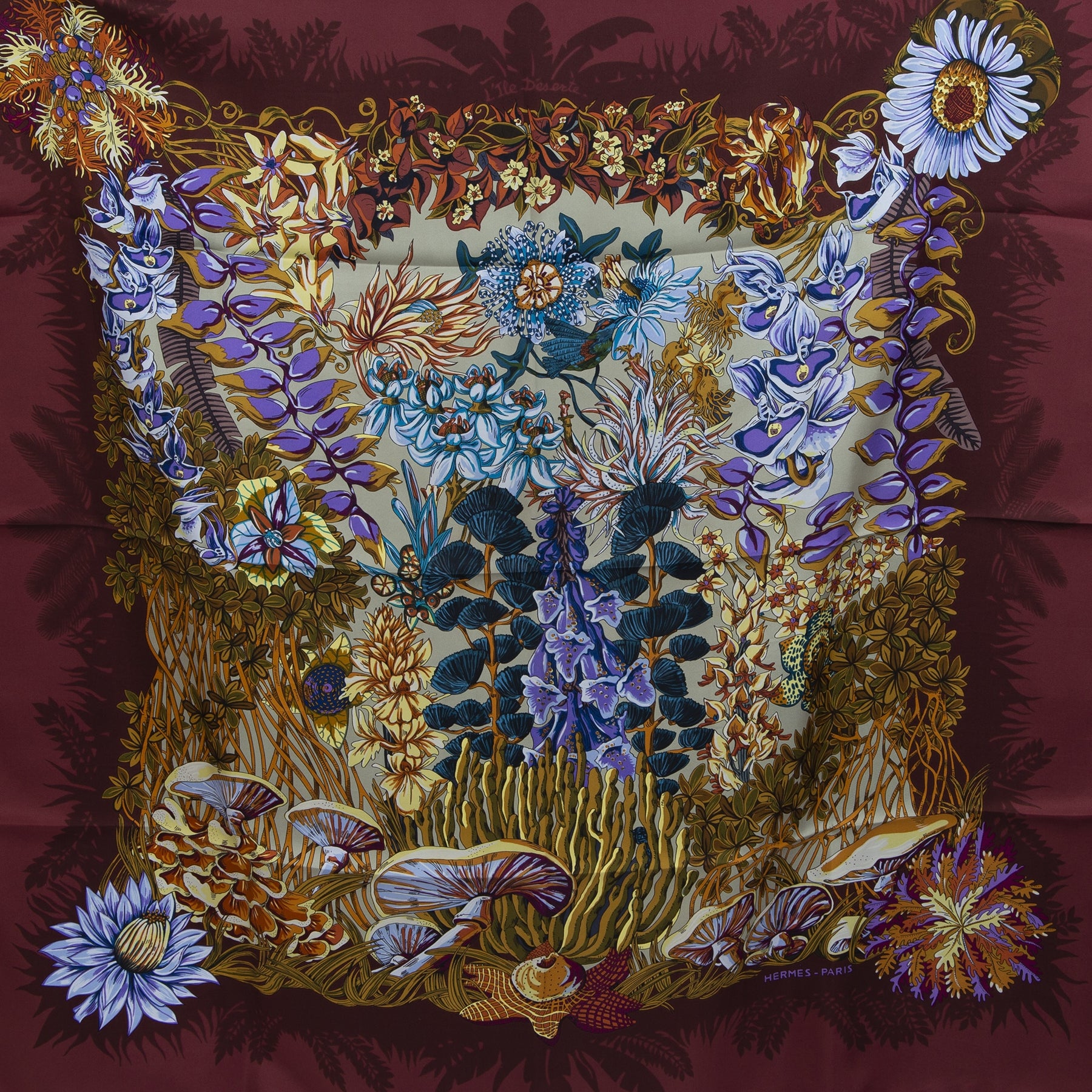 Authentieke Tweedehands Hermès Silk Carré Scarf 'L'ile déserte' juiste prijs veilig online shoppen luxe merken webshop winkelen Antwerpen België mode fashion