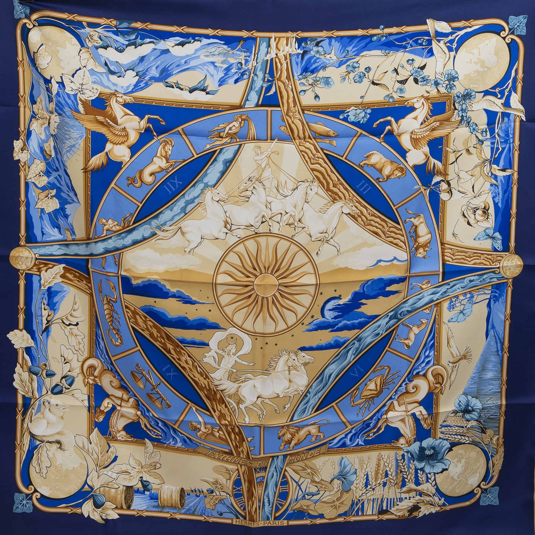 Authentieke Tweedehands Hermès Silk Carré Scarf 'Rhymes du Monde' juiste prijs veilig online shoppen luxe merken webshop winkelen Antwerpen België mode fashion