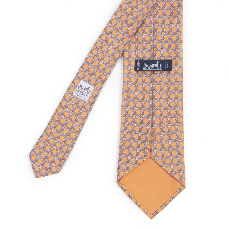 Authentieke Tweedehands Hermès Orange Chain Links Silk Tie juiste prijs veilig online shoppen luxe merken webshop winkelen Antwerpen België mode fashion